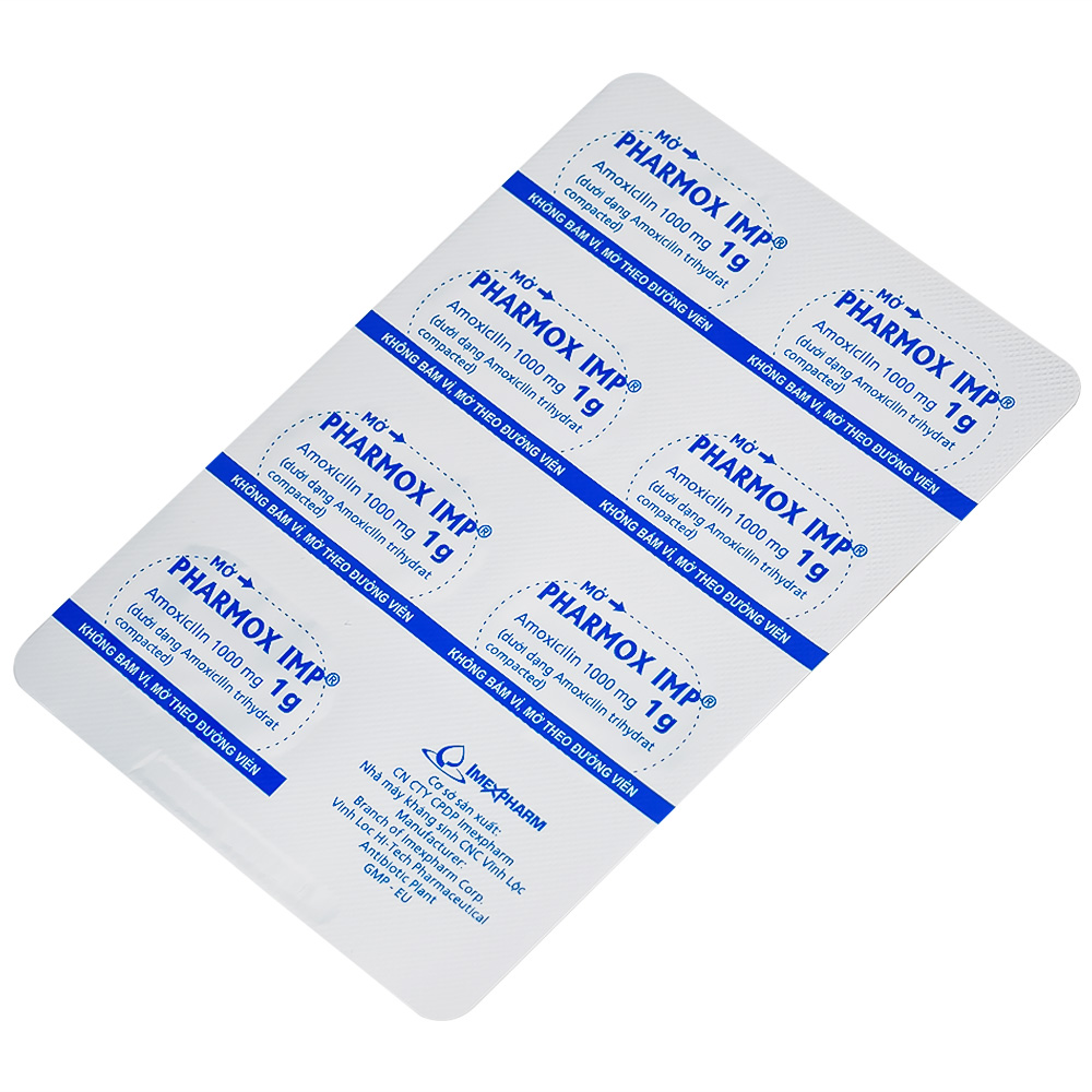 Thuốc Pharmox IMP 1g Imexpharm điều trị nhiễm khuẩn (2 vỉ x 7 viên)
