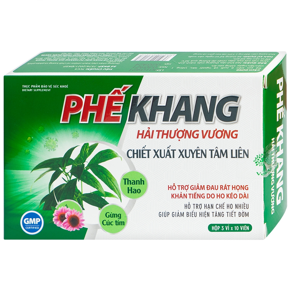 Viên uống hỗ trợ giảm đau rát họng khản tiếng do ho kéo dài Phế Khang Hải Thượng Vương (3 vỉ x 10 viên)