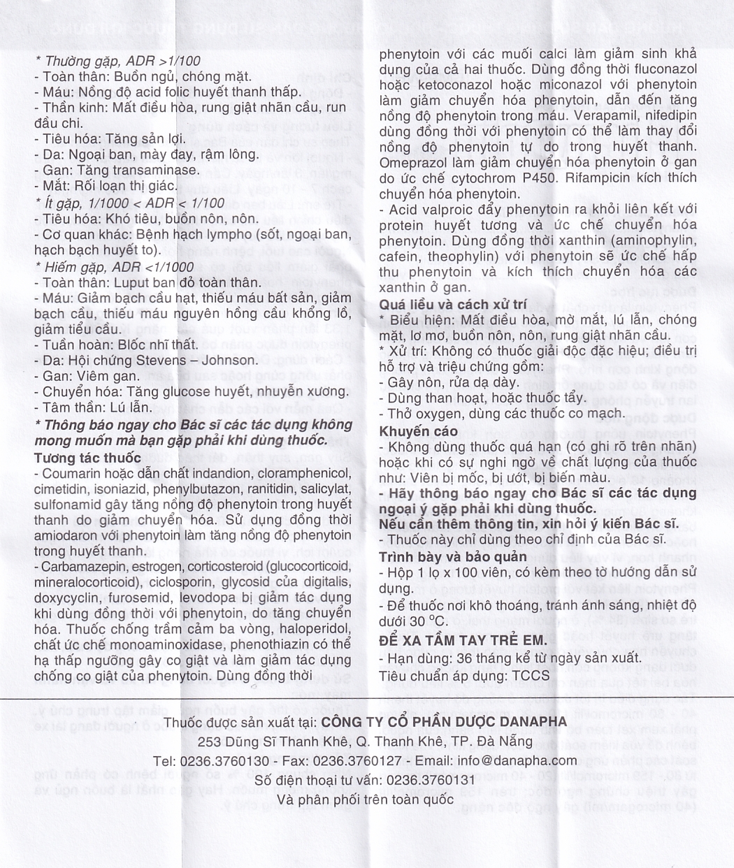 Viên nén Phenytoin 100mg Danapha điều trị động kinh cơn lớn, động kinh cục bộ (100 viên)