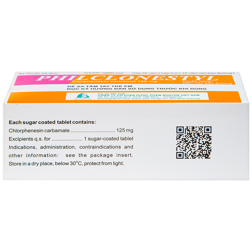 Thuốc giãn cơ Philclonestyl 125mg Boston điều trị đau do cứng cơ (5 vỉ x 10 viên)