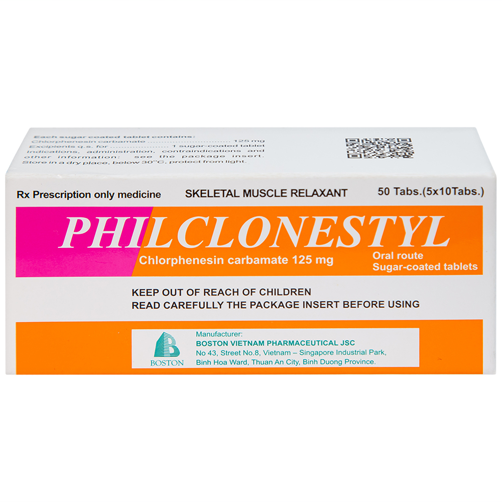 Thuốc giãn cơ Philclonestyl 125mg Boston điều trị đau do cứng cơ (5 vỉ x 10 viên)