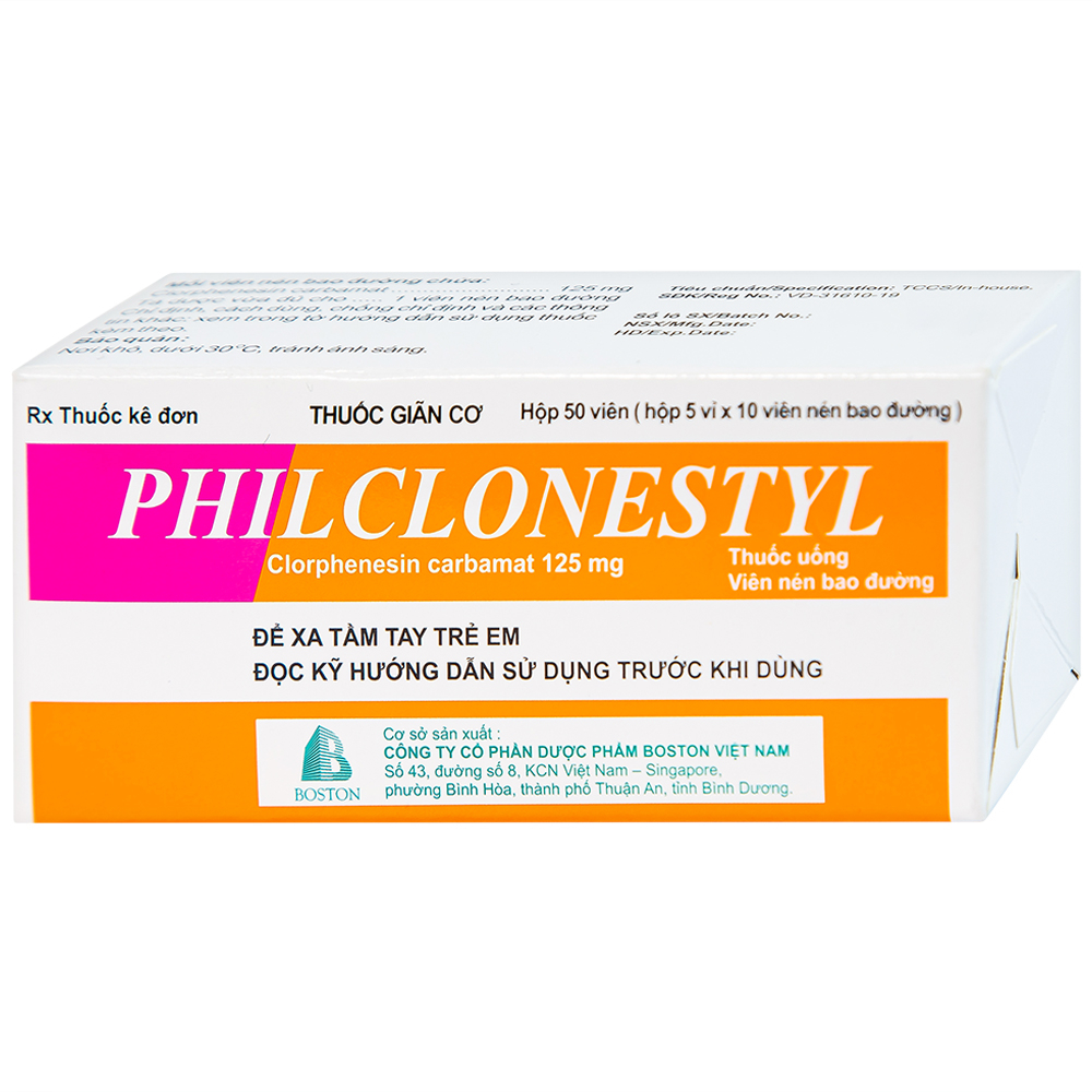 Thuốc giãn cơ Philclonestyl 125mg Boston điều trị đau do cứng cơ (5 vỉ x 10 viên)