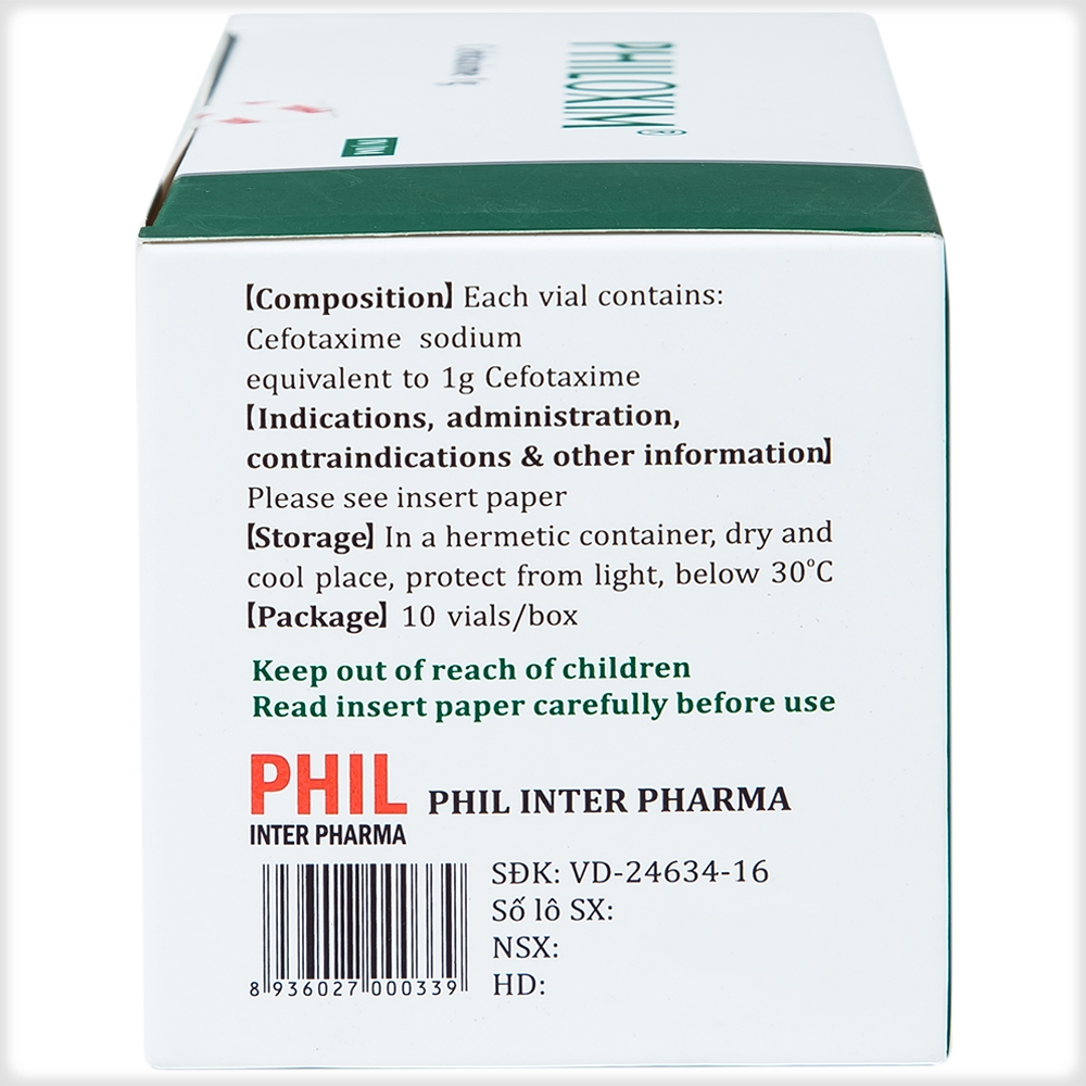 Bột pha tiêm Philoxim 1g Phil Inter Pharma điều trị nhiễm trùng do các chủng vi khuẩn (10 chai)