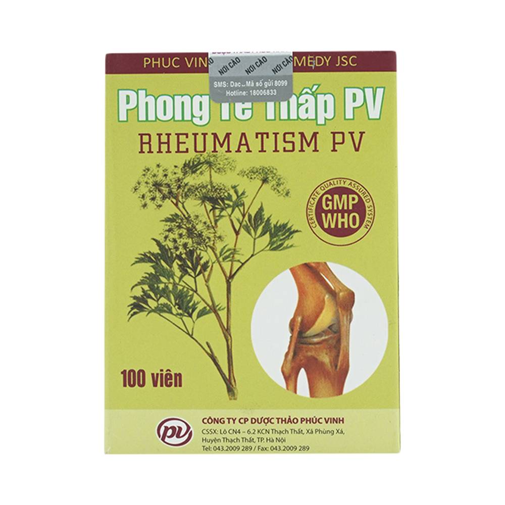 Thuốc Phong Tê Thấp PV điều trị phong thấp, thắt lưng, đầu gối đau nhức (100 viên)