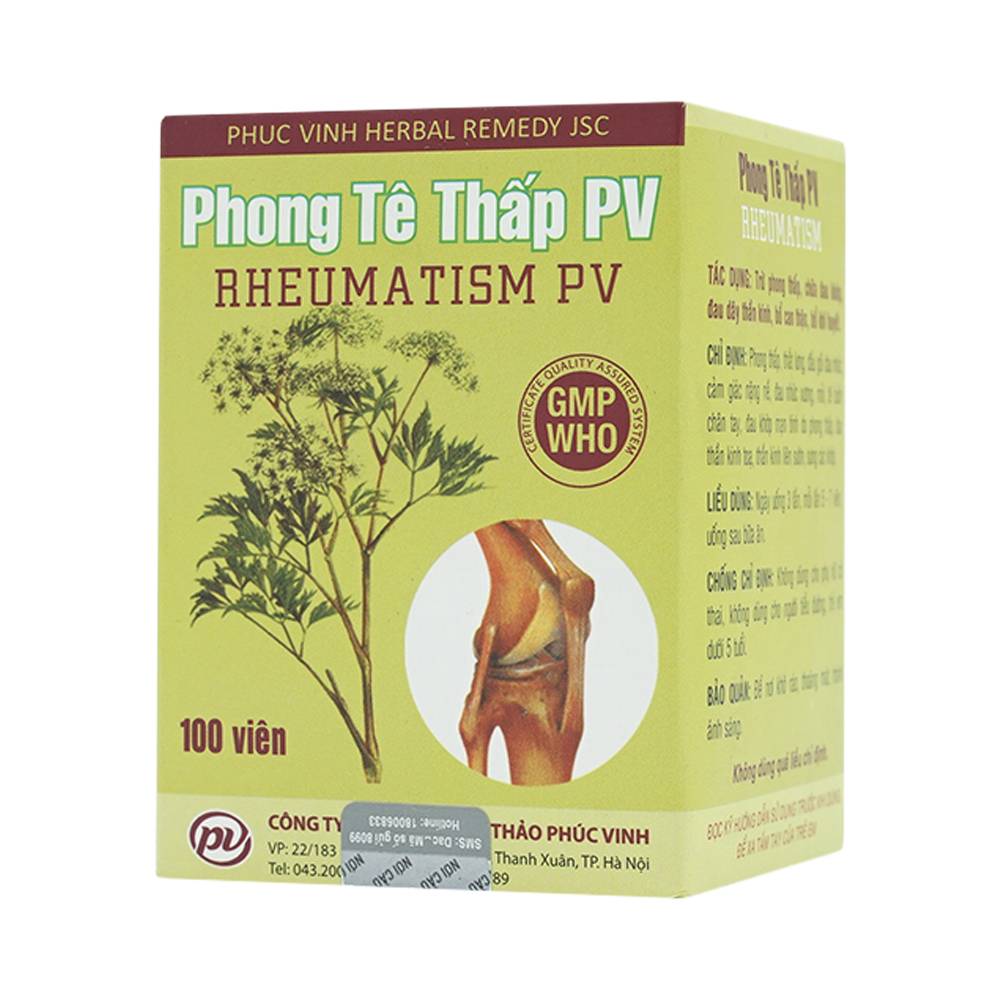Thuốc Phong Tê Thấp PV điều trị phong thấp, thắt lưng, đầu gối đau nhức (100 viên)