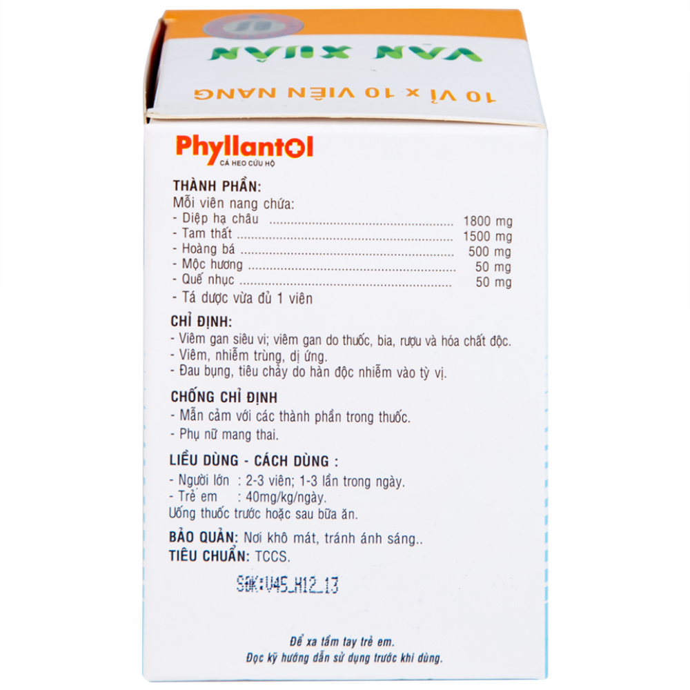 Viên nang Phyllantol Vạn Xuân điều trị bệnh tiêu hóa, gan mật, mệt mỏi, ngực sườn đầy tức (10 vỉ x 10 viên) 