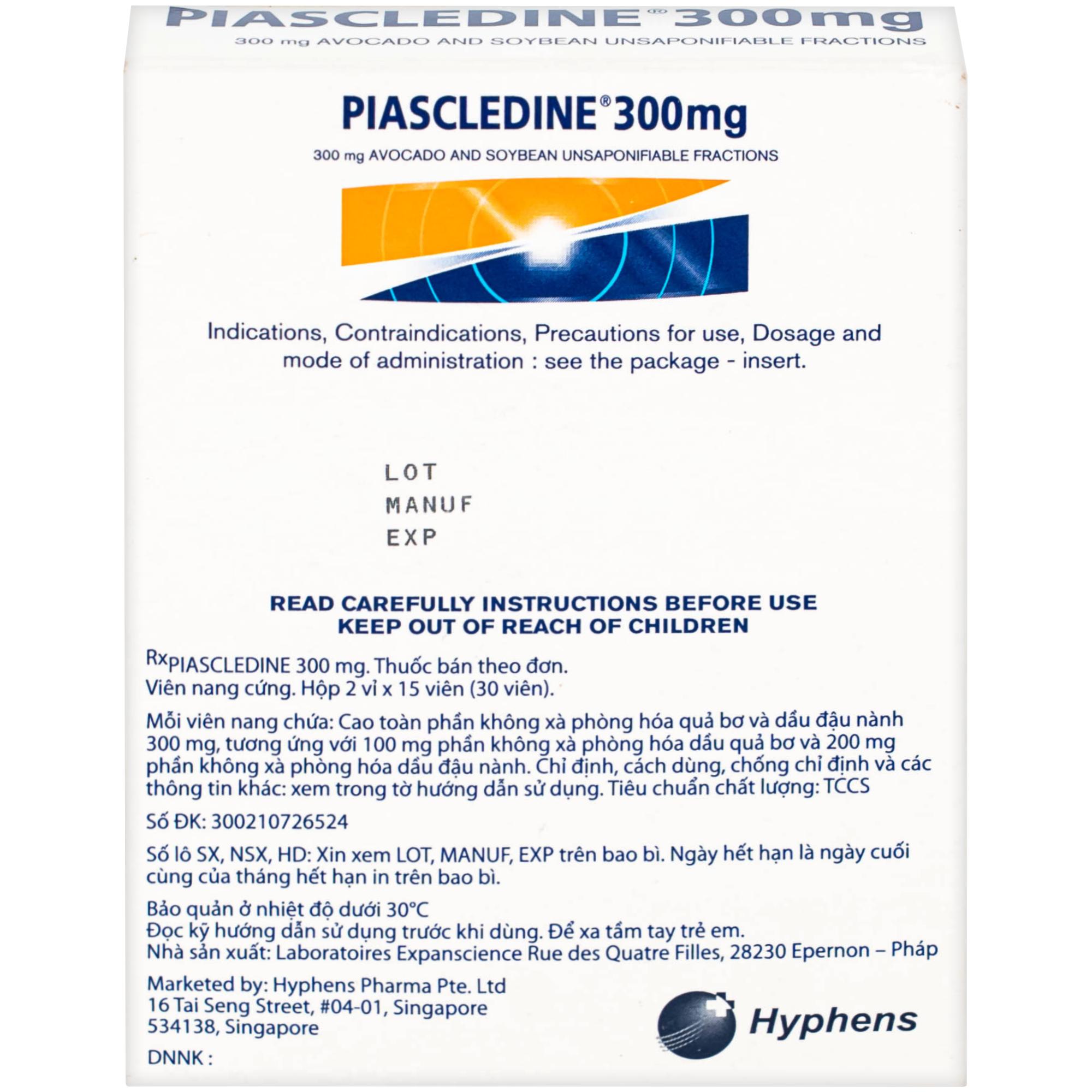 Viên nang cứng Piascledine 300 Hyphens điều trị viêm xương khớp hông và khớp gối (2 vỉ x 15 viên)