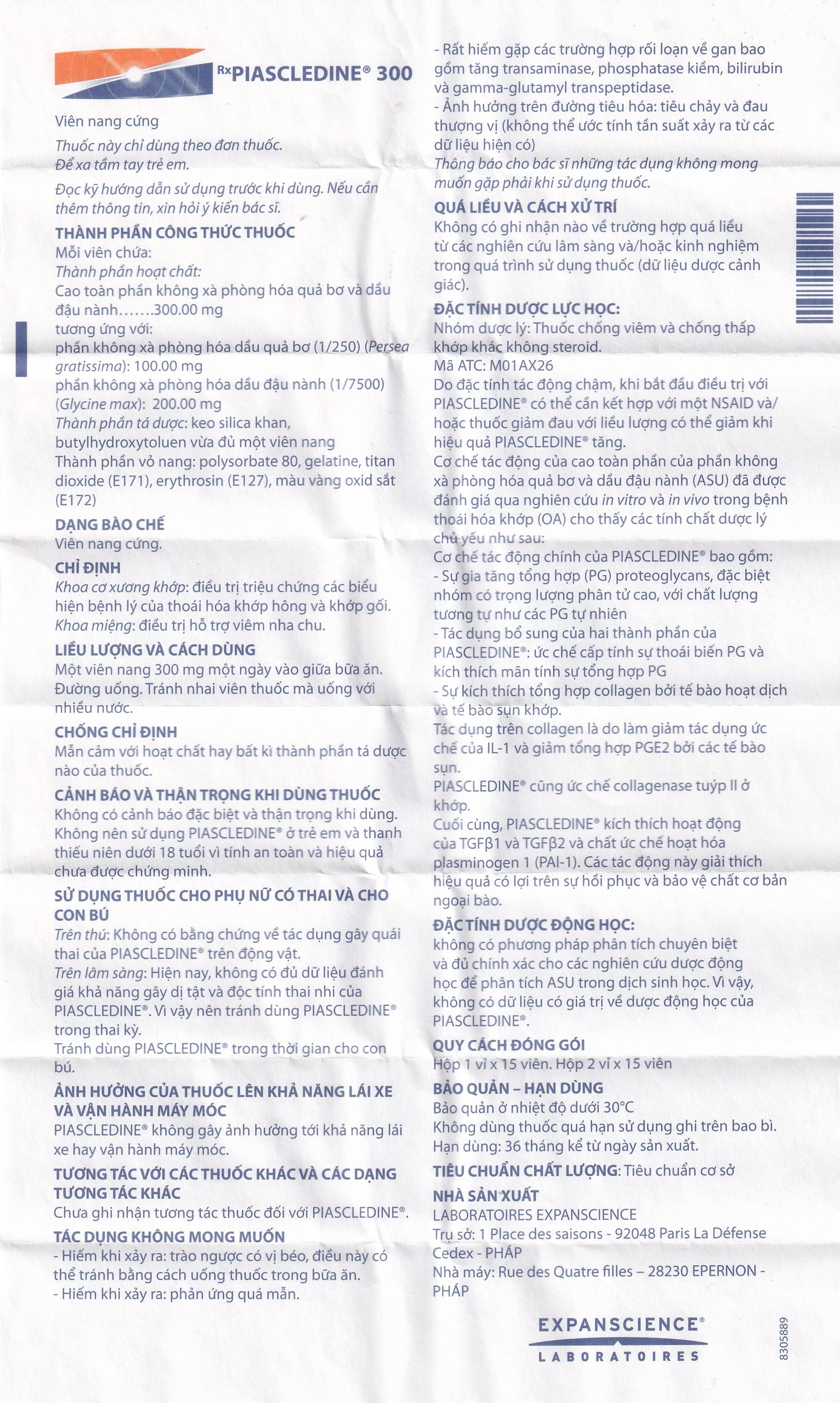 Viên nang cứng Piascledine 300 Hyphens điều trị viêm xương khớp hông và khớp gối (2 vỉ x 15 viên)