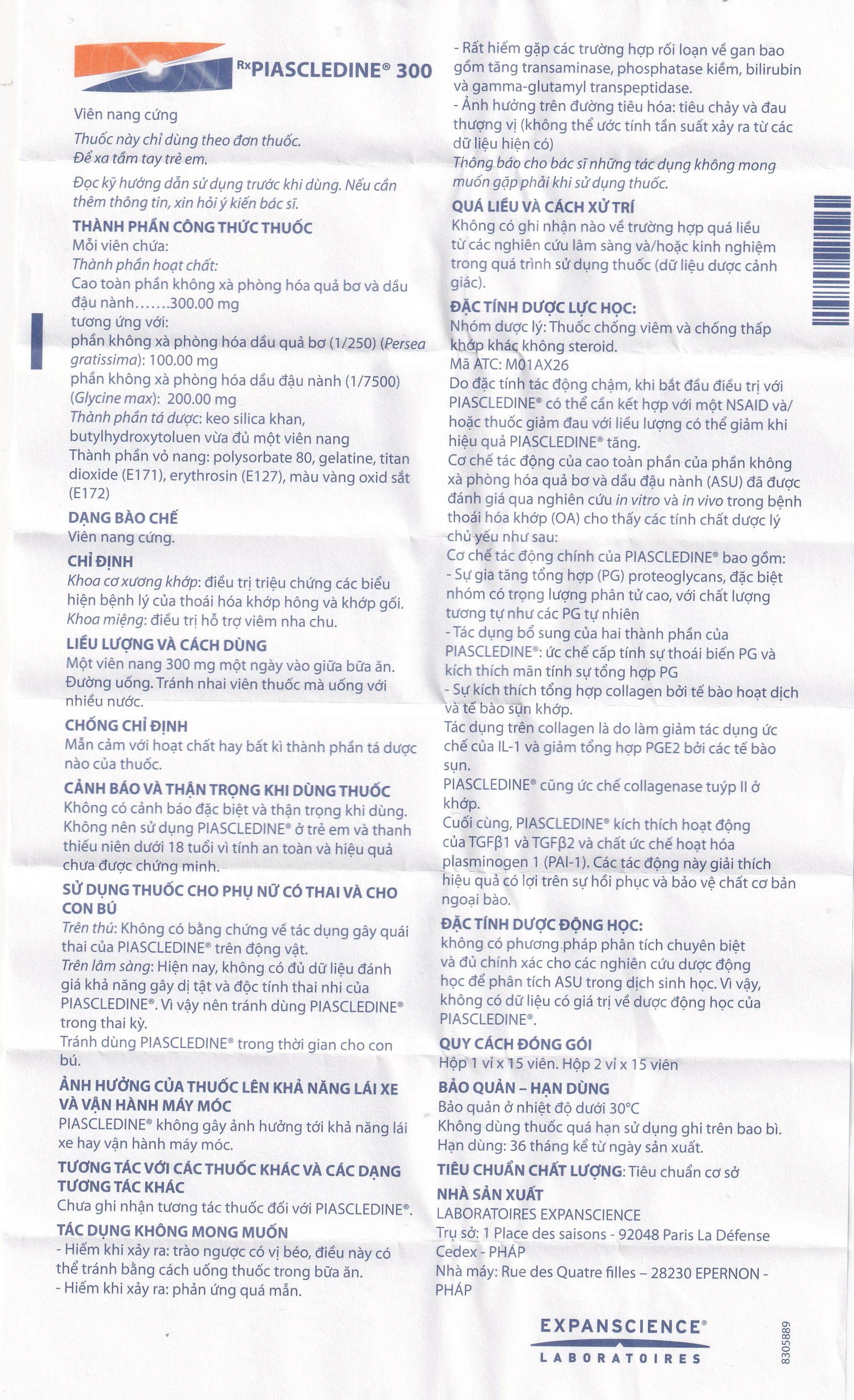 Thuốc Piascledine 300 điều trị viêm xương khớp hông và khớp gối  (1 vỉ x 15 viên)