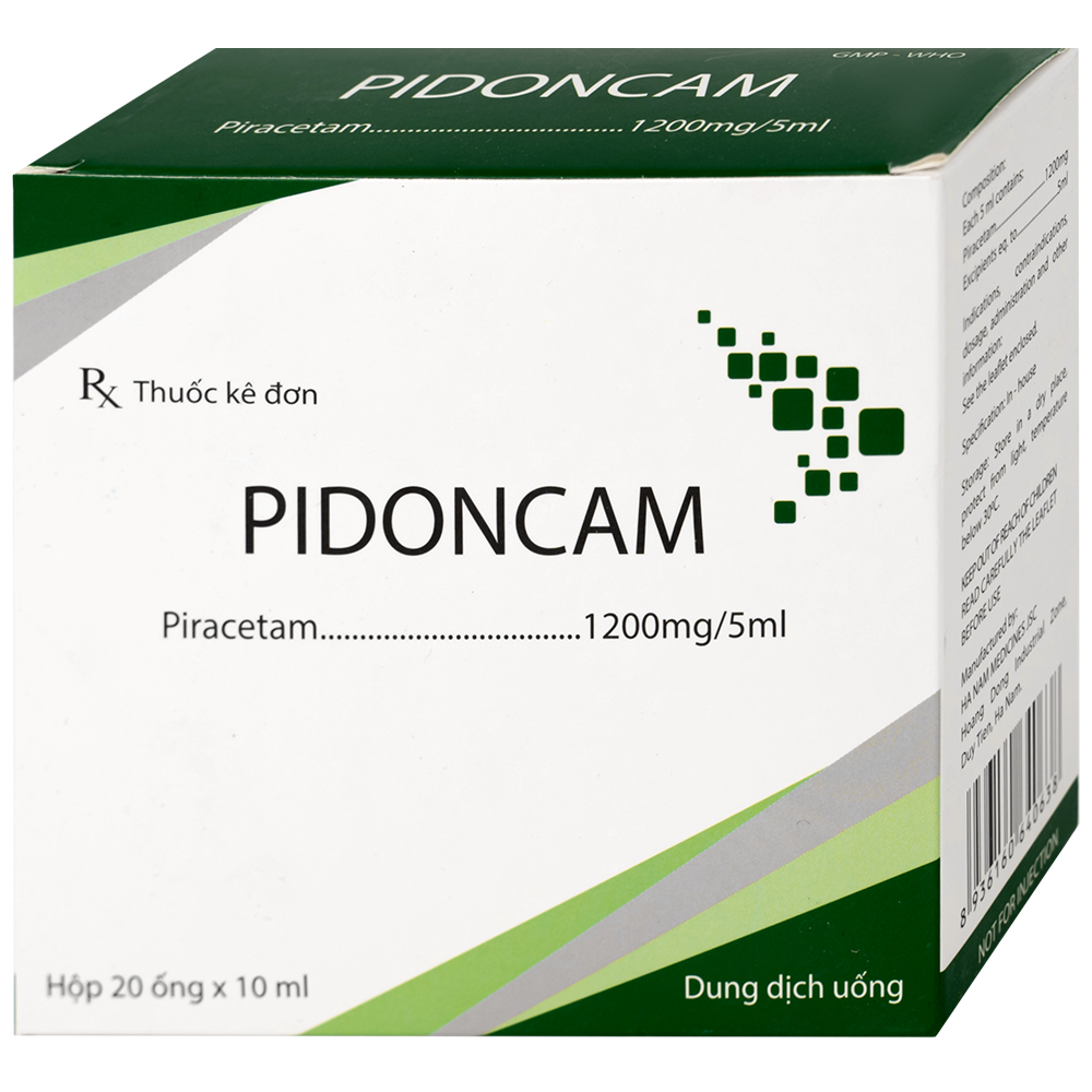 Thuốc Pidoncam 1200mg/5ml Hà Nam điều trị triệu chứng chóng mặt, suy giảm trí nhớ (20 ống x 10ml)