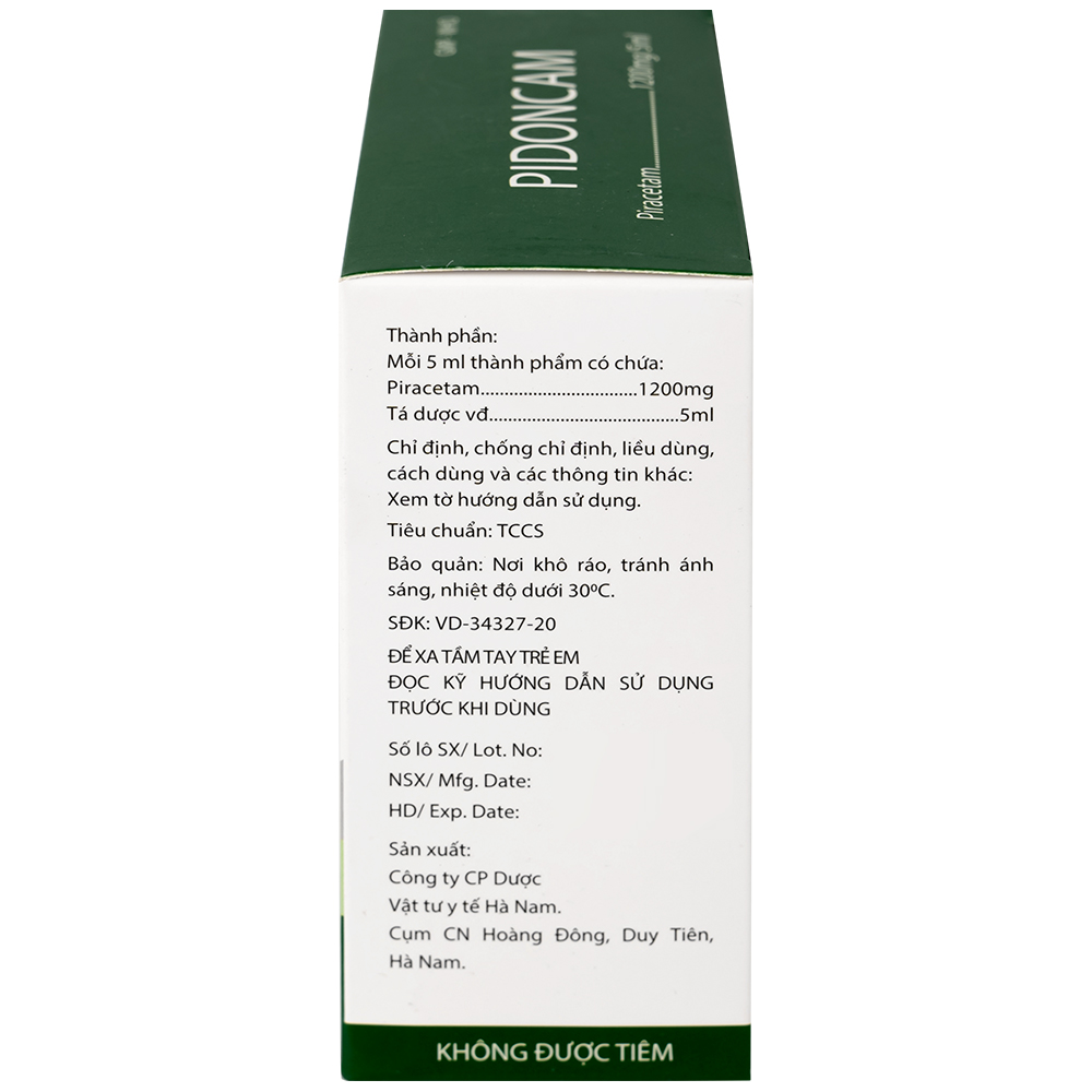 Thuốc Pidoncam 1200mg/5ml Hà Nam điều trị triệu chứng chóng mặt, suy giảm trí nhớ (20 ống x 10ml)