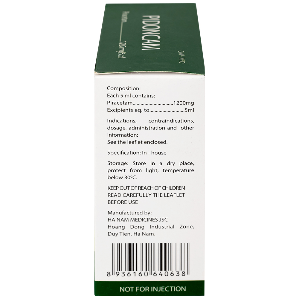 Thuốc Pidoncam 1200mg/5ml Hà Nam điều trị triệu chứng chóng mặt, suy giảm trí nhớ (20 ống x 10ml)