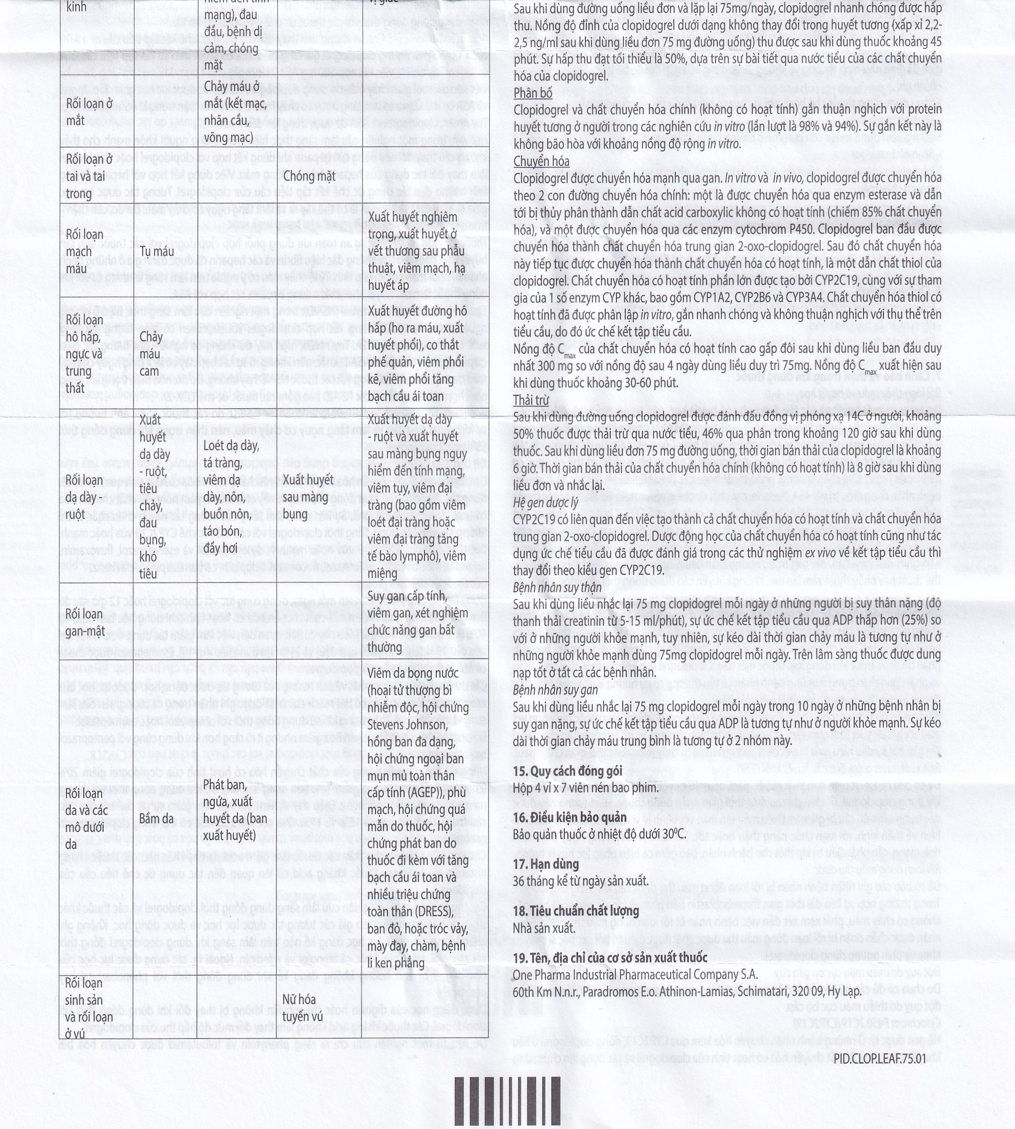 Thuốc Pidotan 75mg One Pharma phòng ngừa huyết khối động mạch và rung nhĩ (4 vỉ x 7 viên)