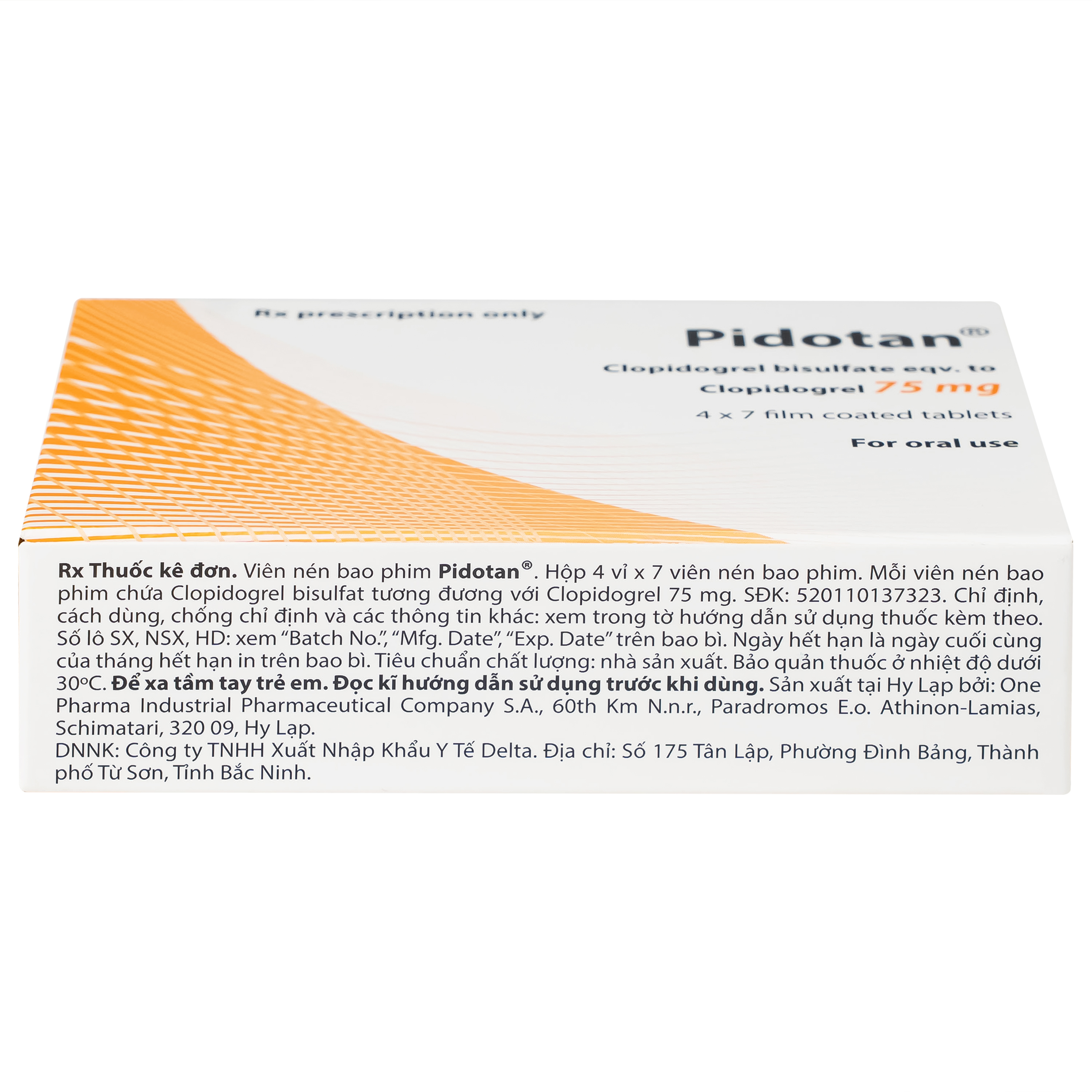 Thuốc Pidotan 75mg One Pharma phòng ngừa huyết khối động mạch và rung nhĩ (4 vỉ x 7 viên)