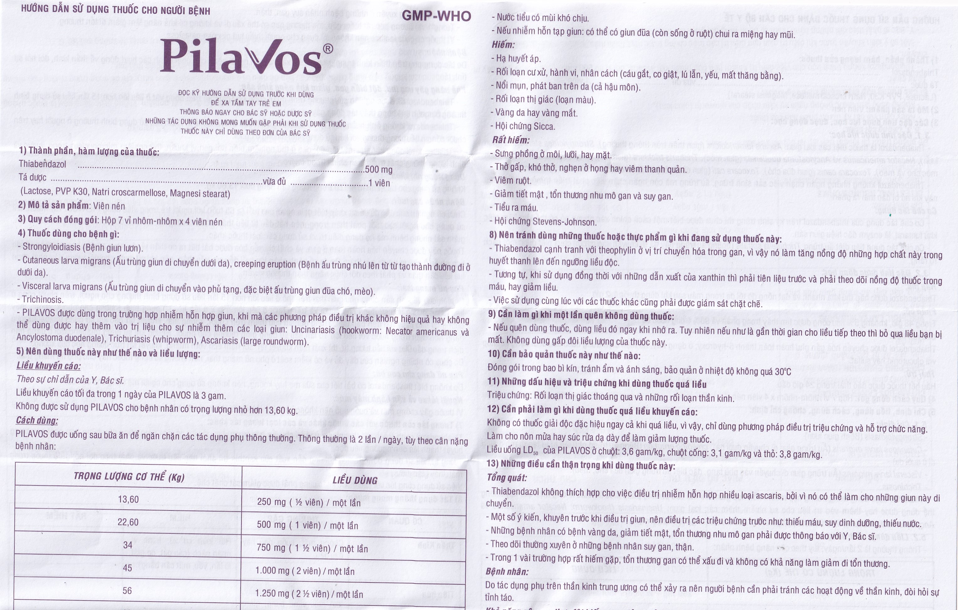 Thuốc Pilavos 500mg Usarichpharm điều trị bệnh giun lươn, ấu trùng giun di chuyển dưới da (7 vỉ x 4 viên)