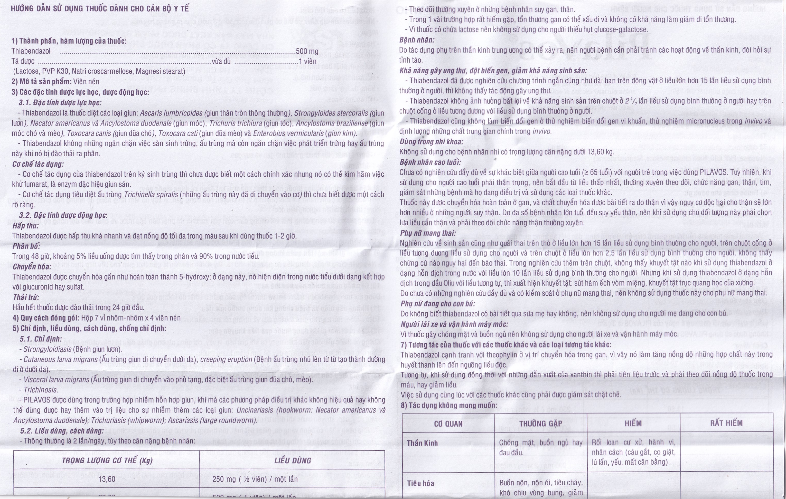 Thuốc Pilavos 500mg Usarichpharm điều trị bệnh giun lươn, ấu trùng giun di chuyển dưới da (7 vỉ x 4 viên)