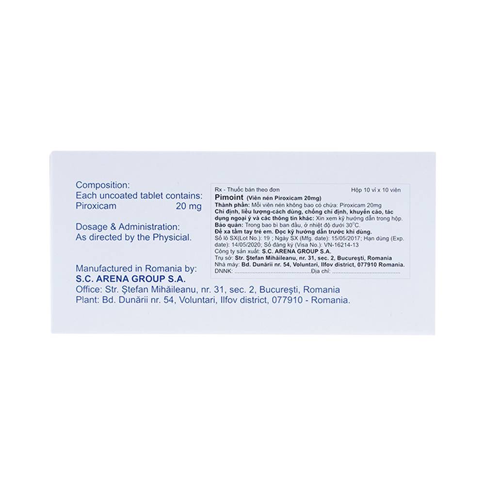 Thuốc Pimoint 20mg Romania điều trị viêm khớp dạng thấp (10 vỉ x 10 viên)