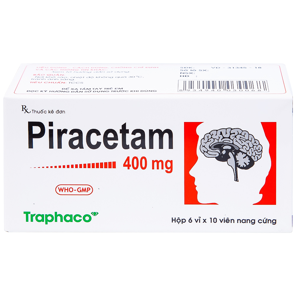 Viên nang cứng Piracetam 400mg Traphaco điều trị triệu chứng chóng mặt, suy giảm trí nhớ (6 vỉ x 10 viên) 