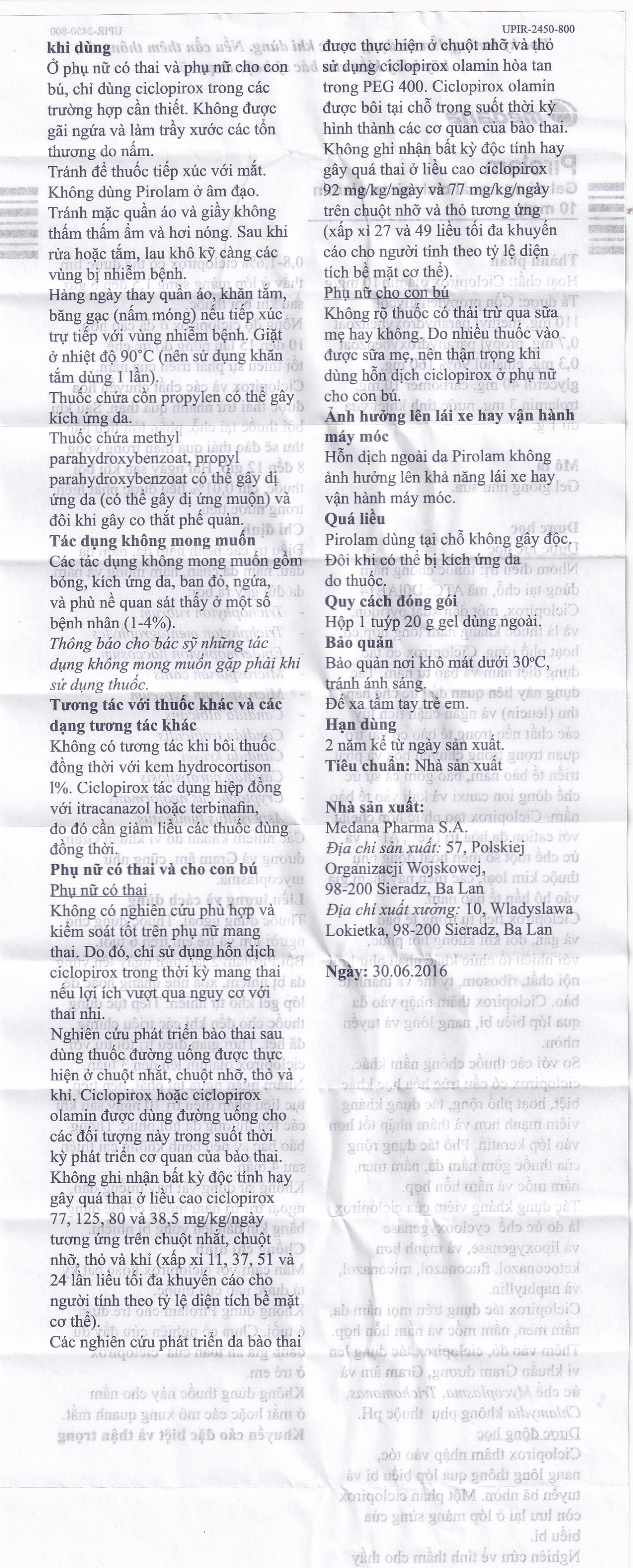 Gel bôi da Pirolam Medana điều trị các bệnh nấm da, nấm da đầu, nấm da chân (20g)