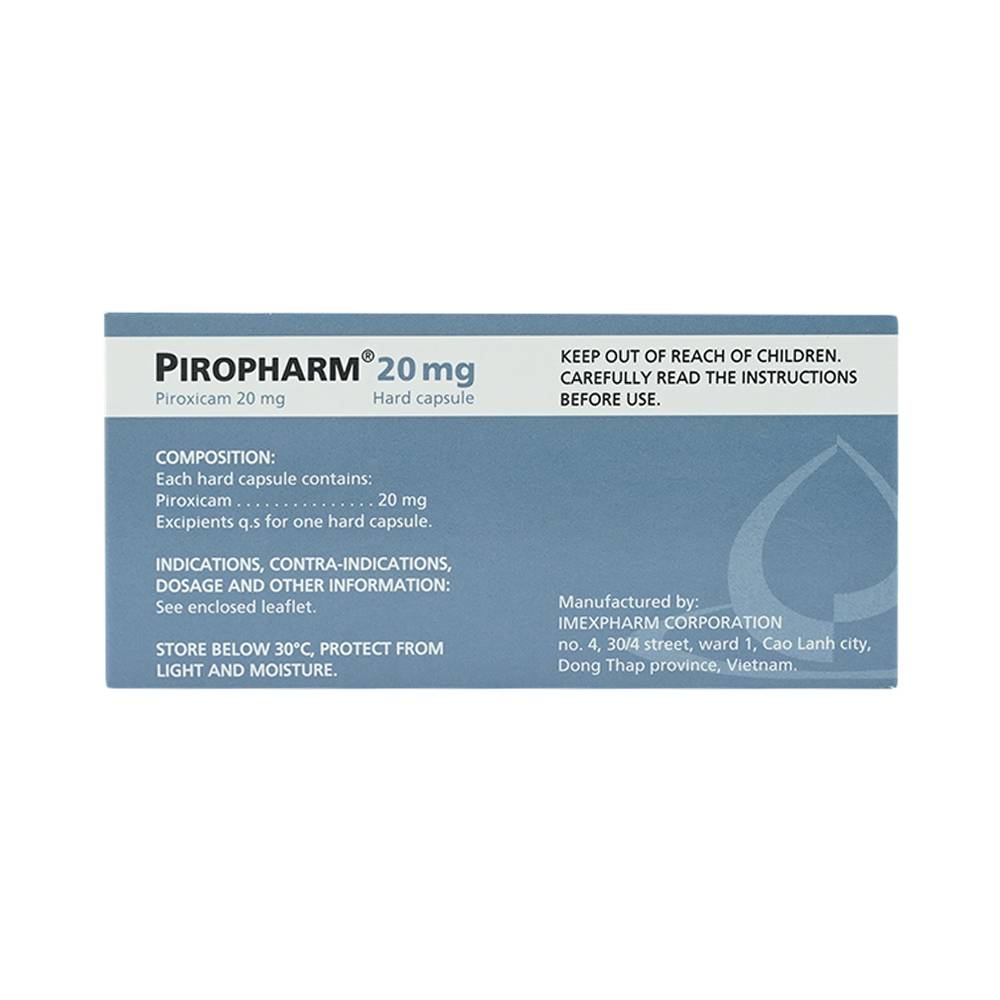 Thuốc Piropharm 20mg Imexpharm điều trị viêm khớp dạng thấp, viêm xương khớp (10 vỉ x 10 viên)