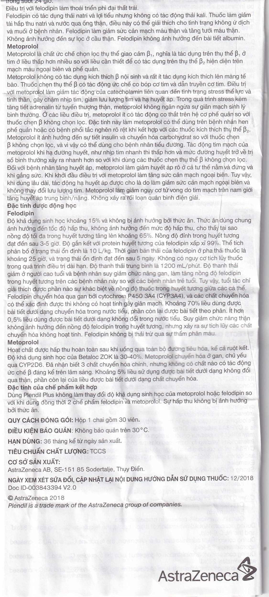 Viên nén Plendil Plus AstraZeneca điều trị tăng huyết áp (30 viên)