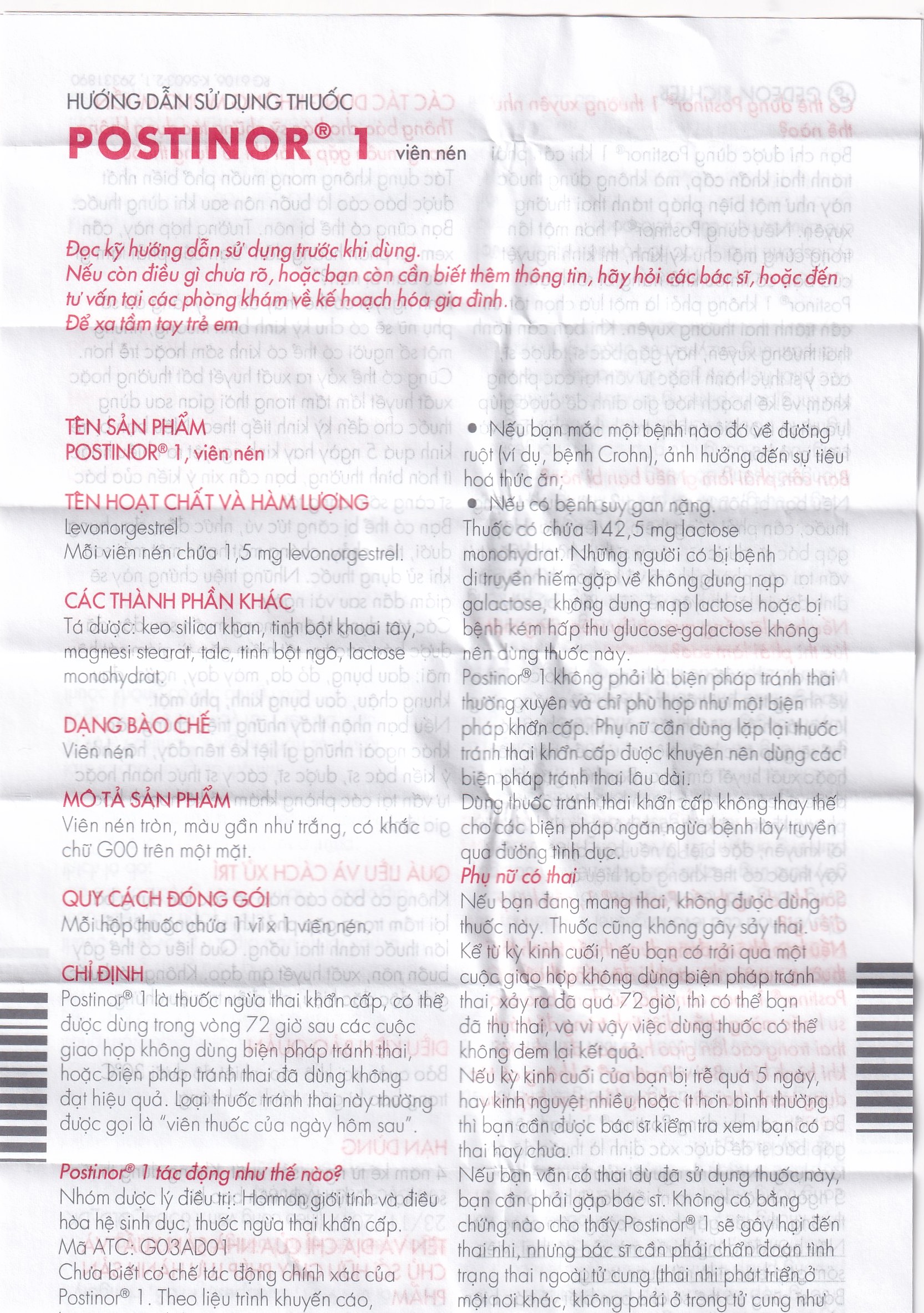 Thuốc Postinor 1 Gedeon dùng tránh thai khẩn cấp trong vòng 72 giờ sau giao hợp (1 viên)