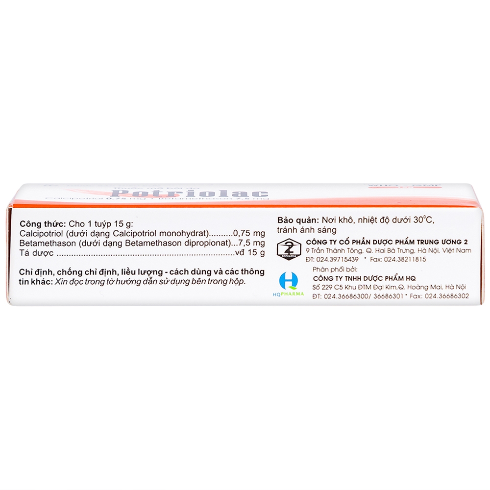 Thuốc mỡ bôi da Potriolac Trung Ương 2 điều trị vảy nến mảng, mức độ nhẹ đến vừa (15g)