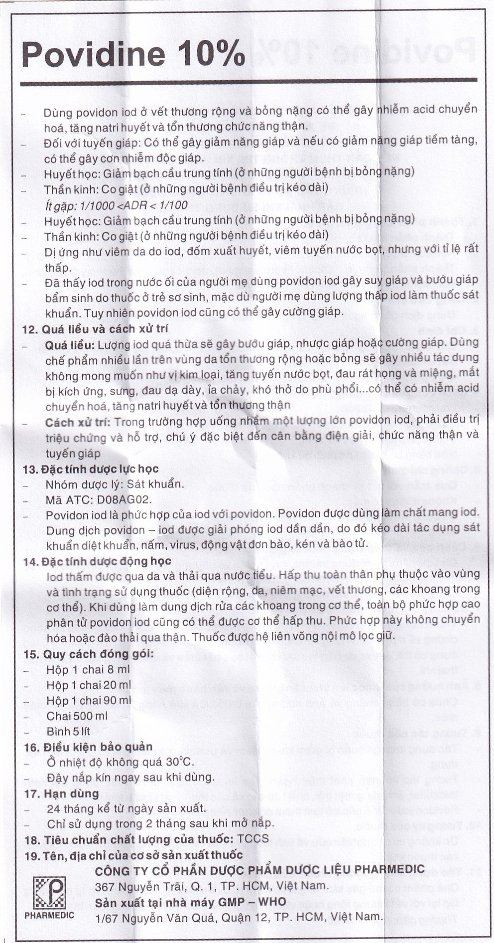 Dung dịch sát khuẩn Povidine 10% Pharmedic ngăn ngừa nhiễm khuẩn ở vết cắt, vết trầy (20ml)