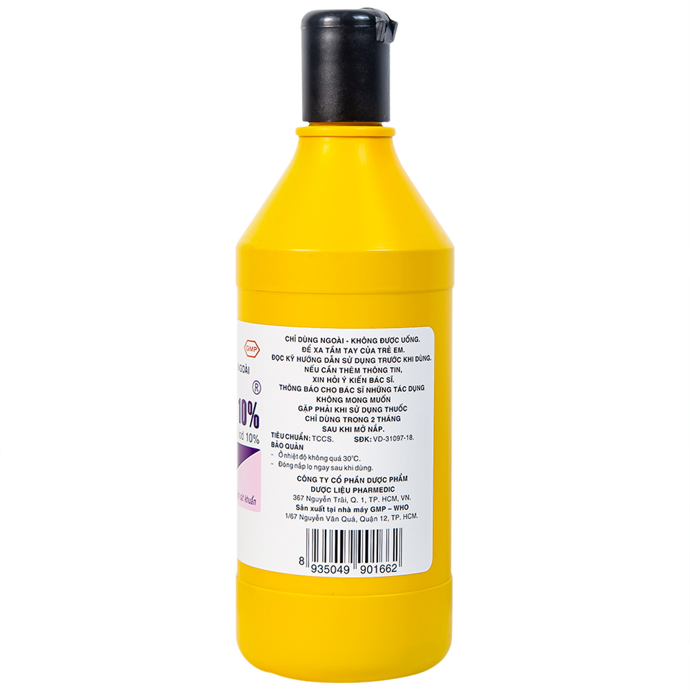 Dung dịch sát khuẩn Povidine 10% Pharmedic ngăn ngừa nhiễm khuẩn ở vết cắt, vết trầy (500ml)