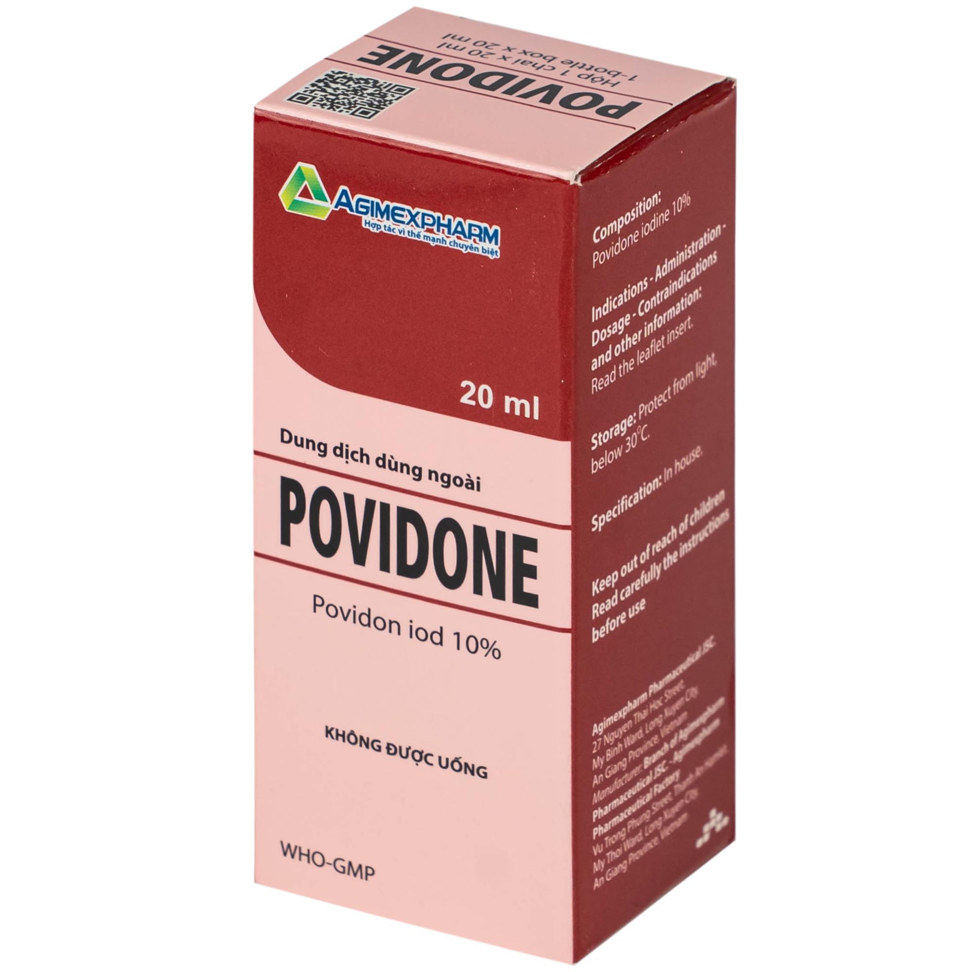 Povidone 10% Agimex 20ML sát trùng vết thương hay phẫu thuật, vết loét sâu