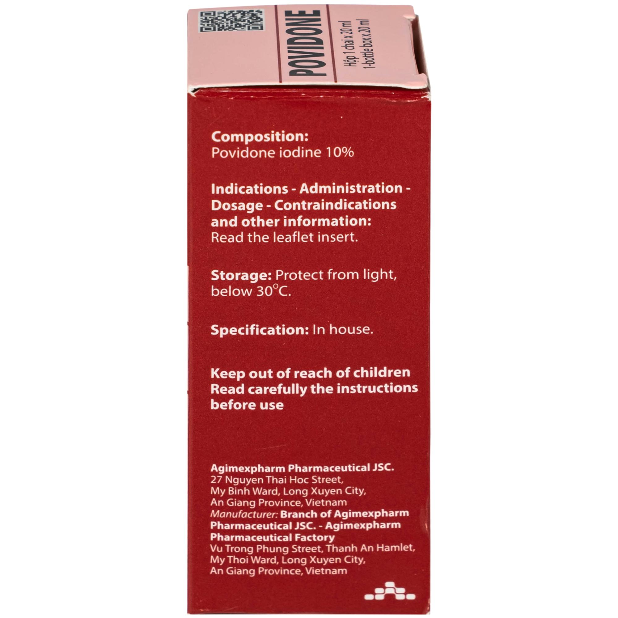 Povidone 10% Agimex 20ML sát trùng vết thương hay phẫu thuật, vết loét sâu