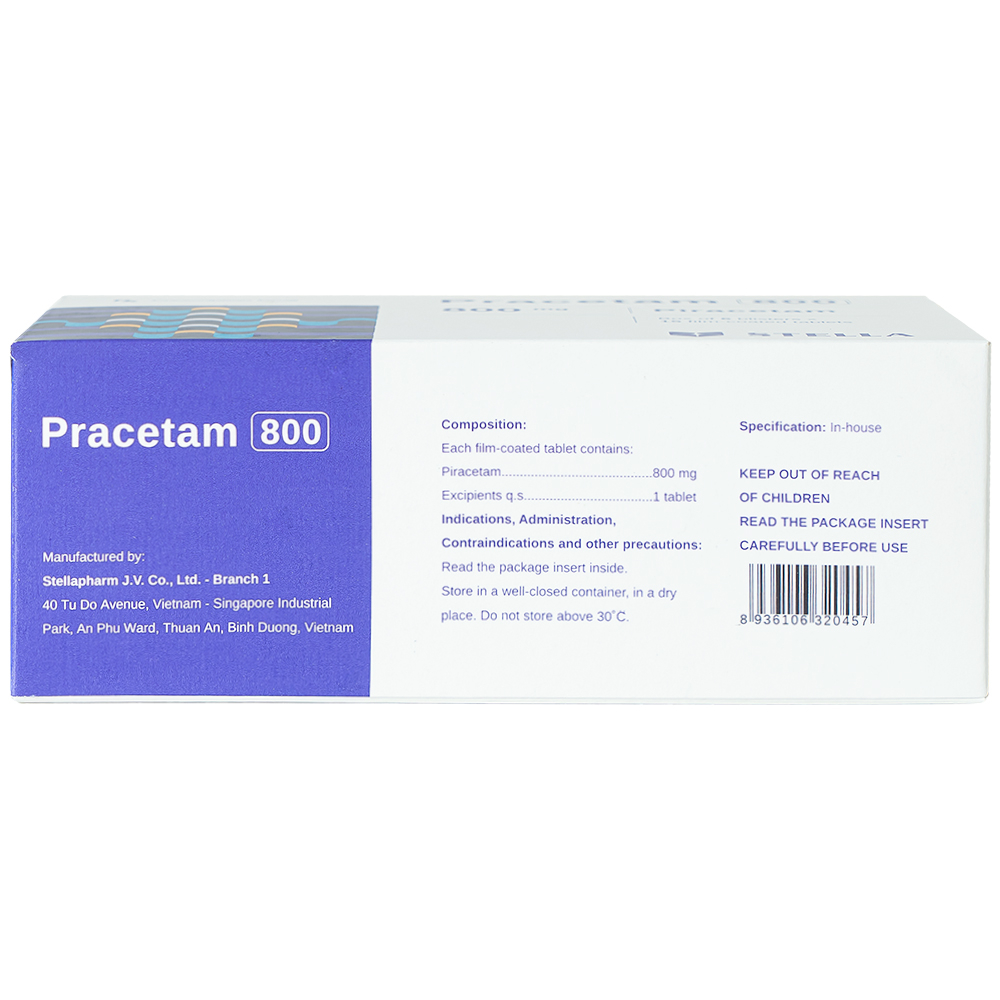 Viên nén Pracetam 800 Stella điều trị chóng mặt, suy giảm trí nhớ (6 vỉ x 15 viên)