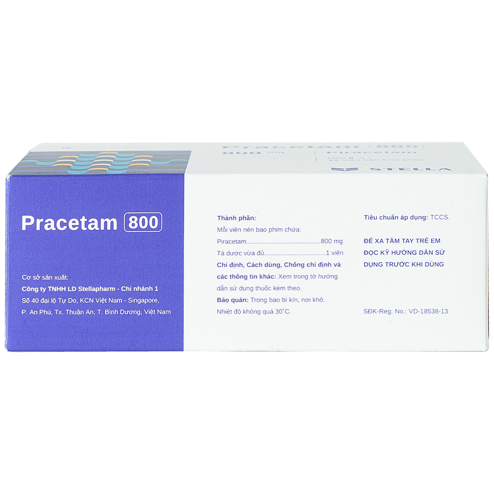Viên nén Pracetam 800 Stella điều trị chóng mặt, suy giảm trí nhớ (6 vỉ x 15 viên)