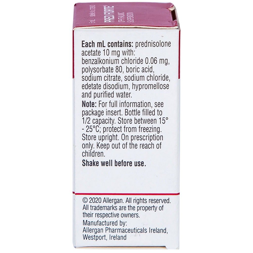 Hỗn dịch nhỏ mắt Pred Forte Allergan điều trị các chứng viêm đáp ứng với steroid (5ml)