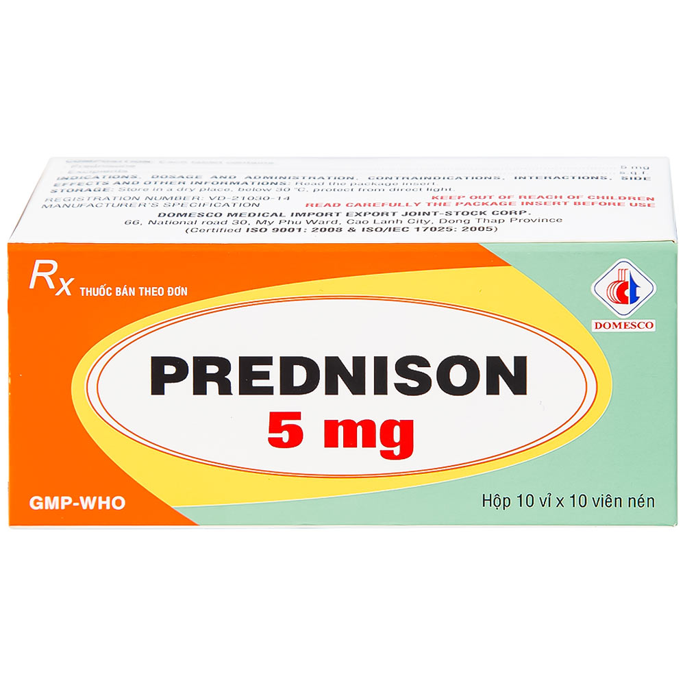 Thuốc Prednison 5mg Domesco điều trị viêm khớp dạng thấp (10 vỉ x 10 viên)