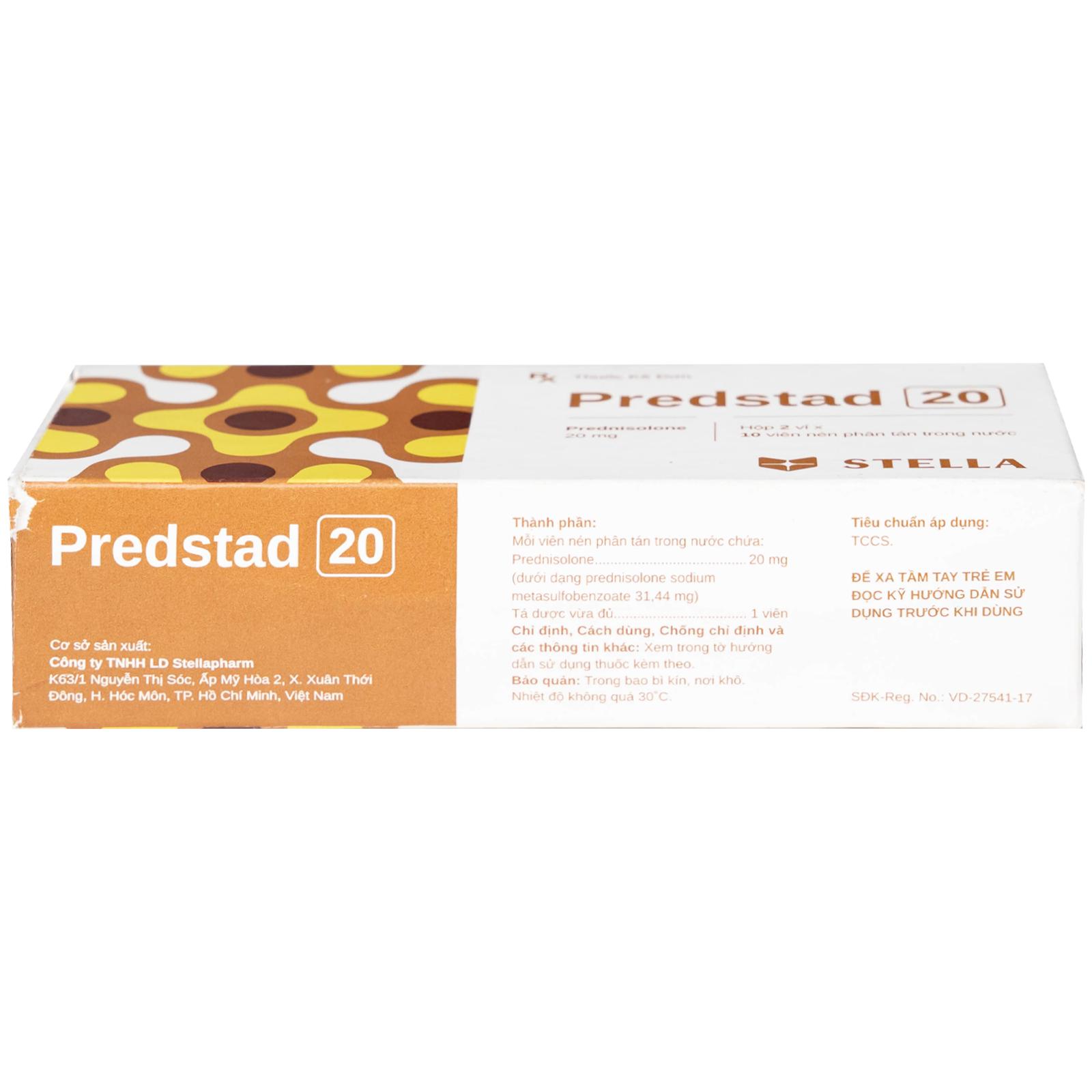Thuốc Predstad 20mg Stella điều trị hoặc ức chế các rối loạn do viêm và dị ứng (2 vỉ x 10 viên) 