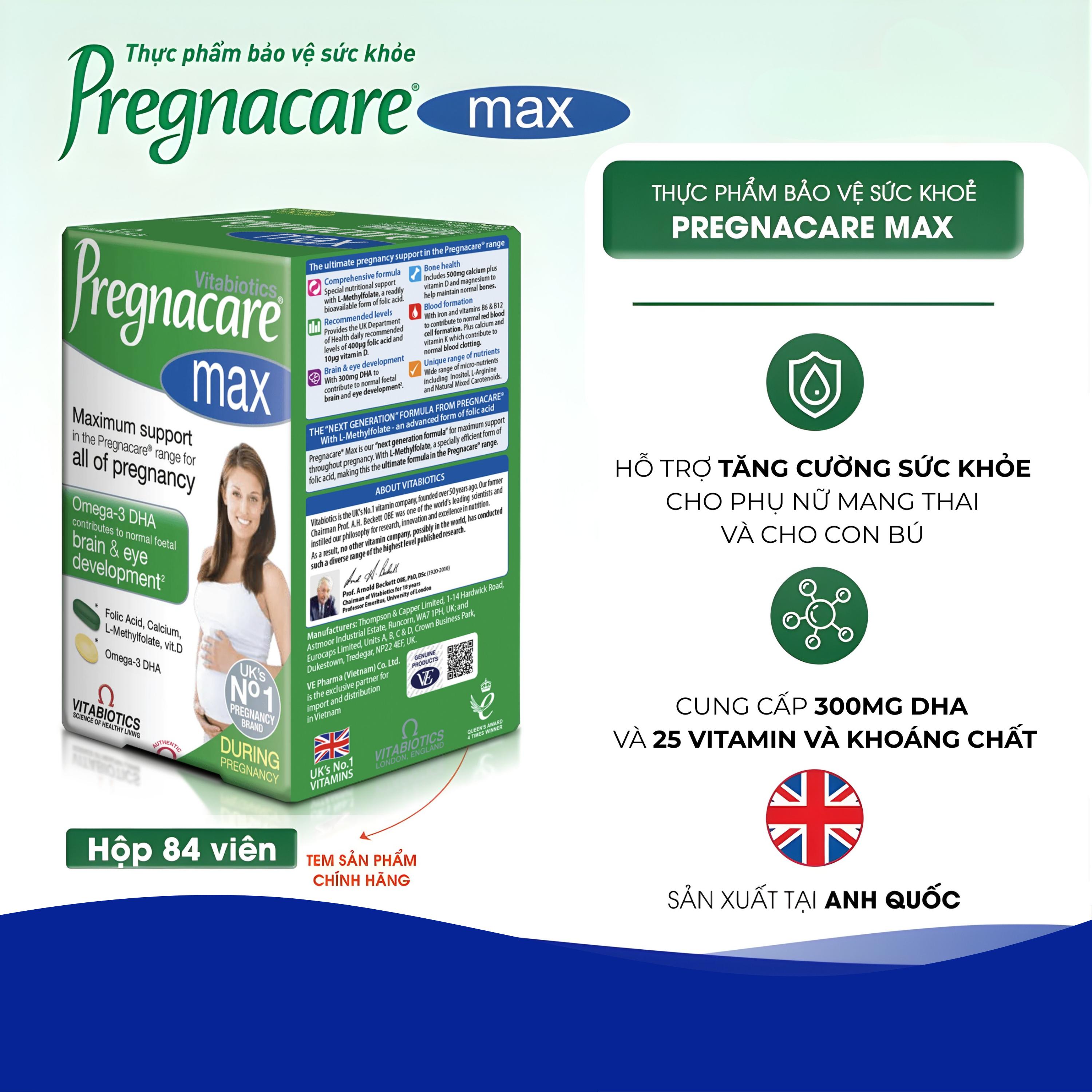 Viên bổ sung vitamin và khoáng chất cho phụ nữ mang thai Pregnacare Max Omega 3 DHA (84 viên)