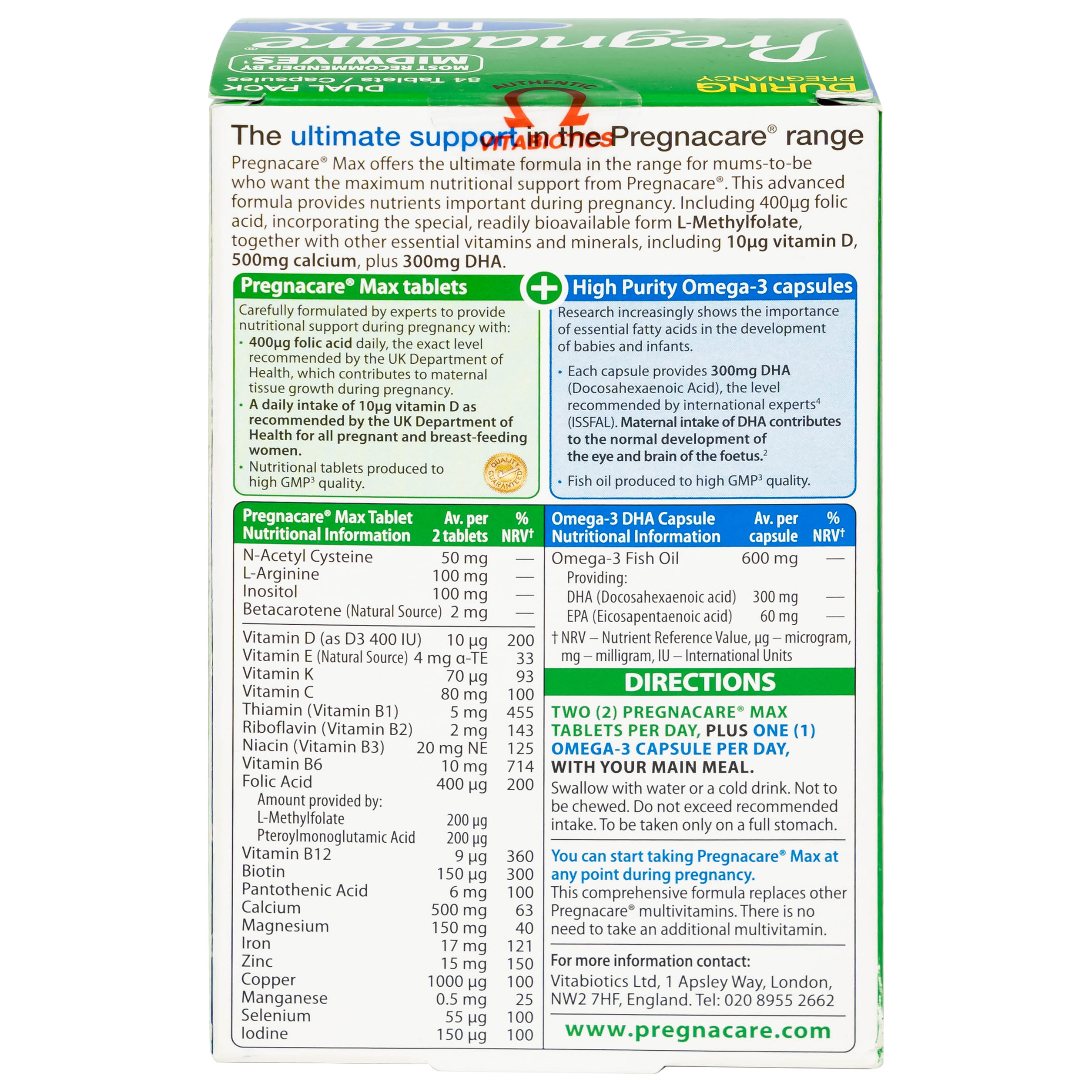 Viên bổ sung vitamin và khoáng chất cho phụ nữ mang thai Pregnacare Max Omega 3 DHA (84 viên)