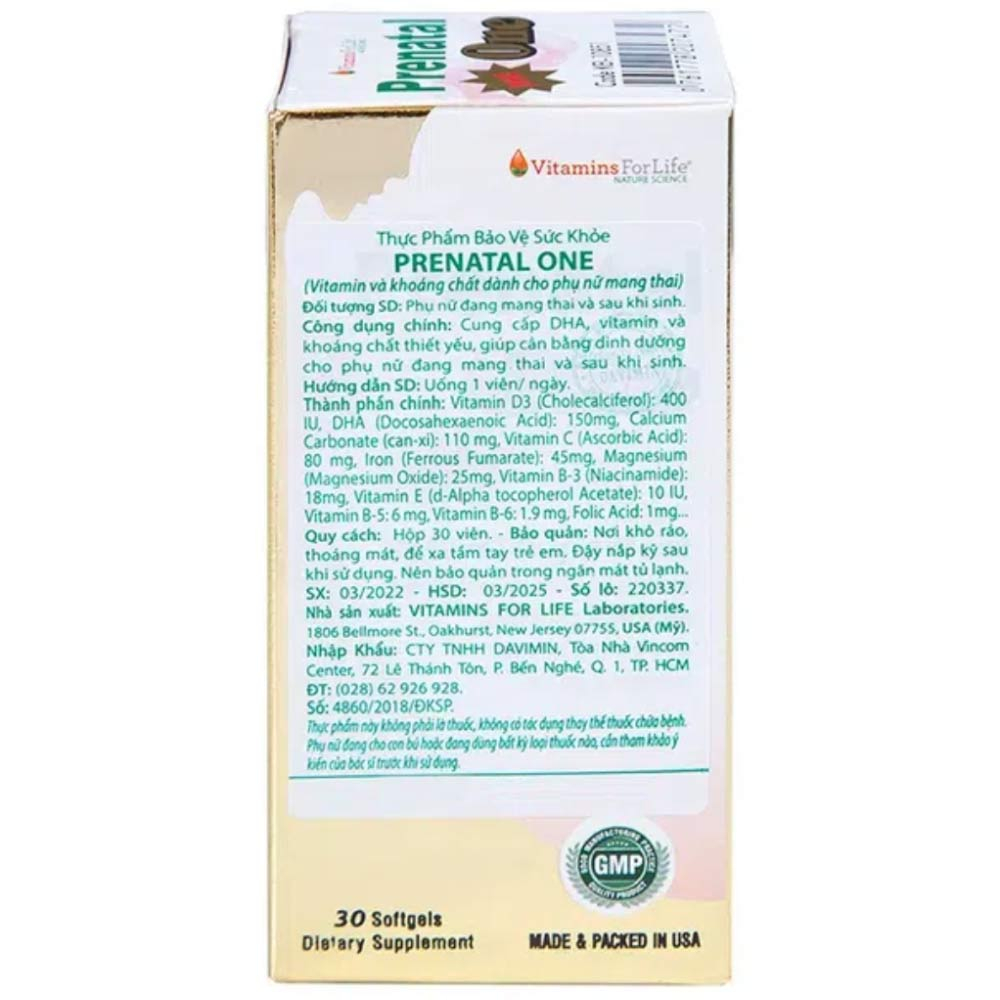 Viên uống cung cấp DHA, Vitamin và khoáng chất cho phụ nữ mang thai và sau sinh Prenatal One Vitamins For Life (30 viên)