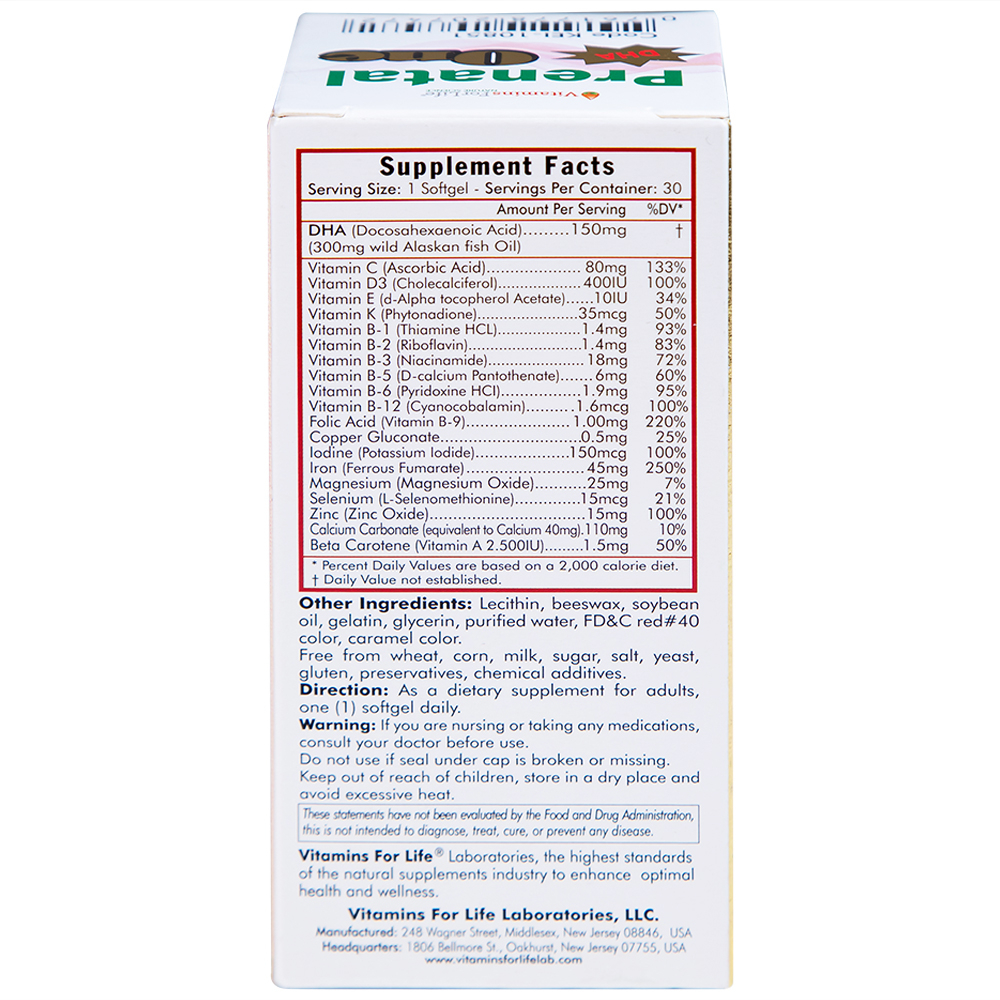 Viên uống cung cấp DHA, Vitamin và khoáng chất cho phụ nữ mang thai và sau sinh Prenatal One Vitamins For Life (30 viên)