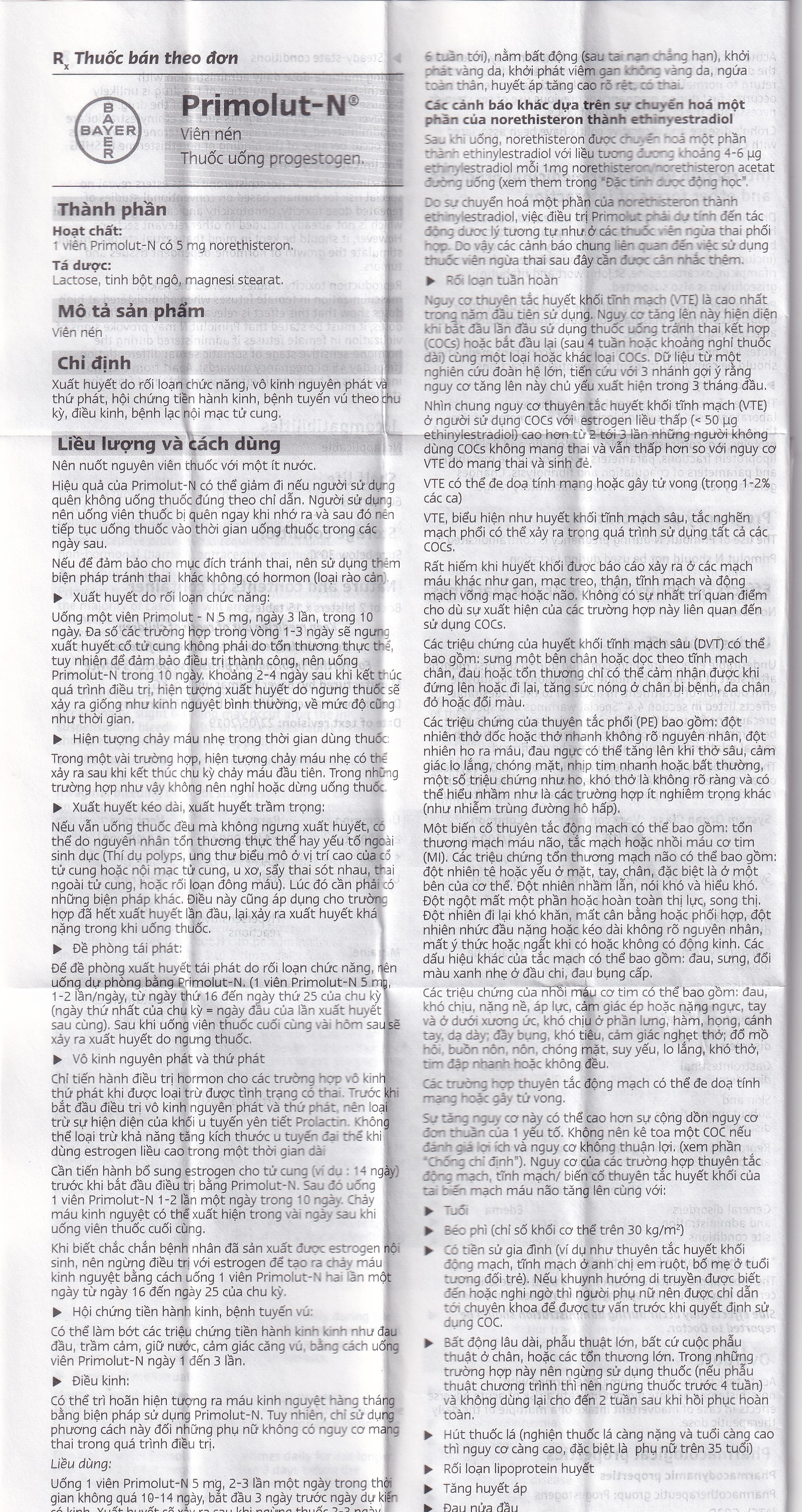 Thuốc Primolut N Bayer điều trị xuất huyết do rối loạn chức năng, vô kinh (2 vỉ x 15 viên)