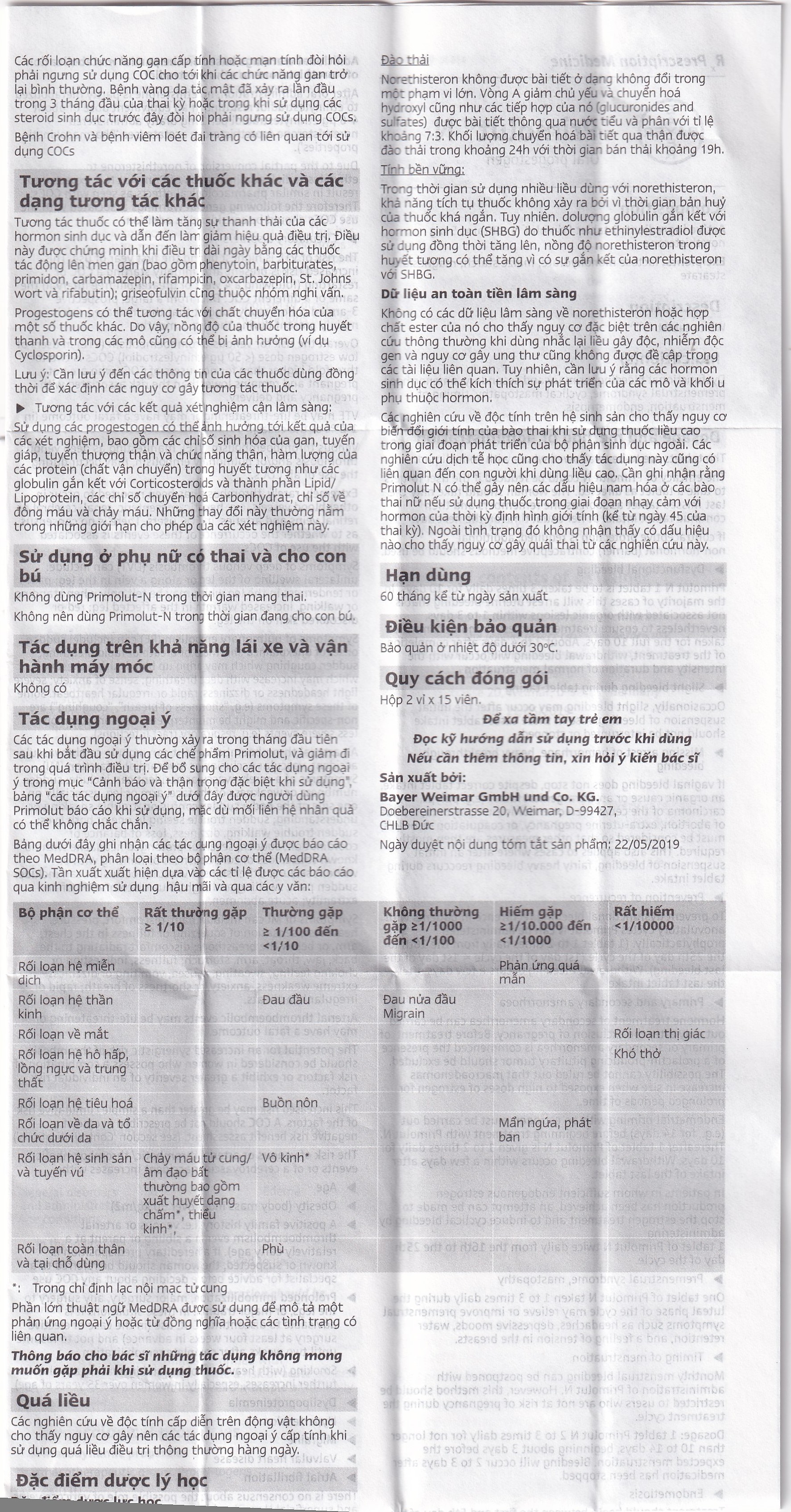 Thuốc Primolut N Bayer điều trị xuất huyết do rối loạn chức năng, vô kinh (2 vỉ x 15 viên)