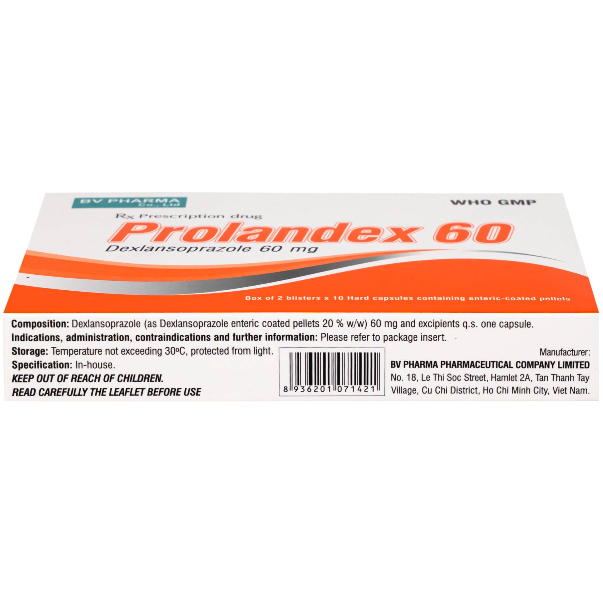 Thuốc Prolandex 60mg BV pharma điều trị ợ nóng liên quan bệnh trào ngược dạ dày - thực quản (2 vỉ x 10 viên)