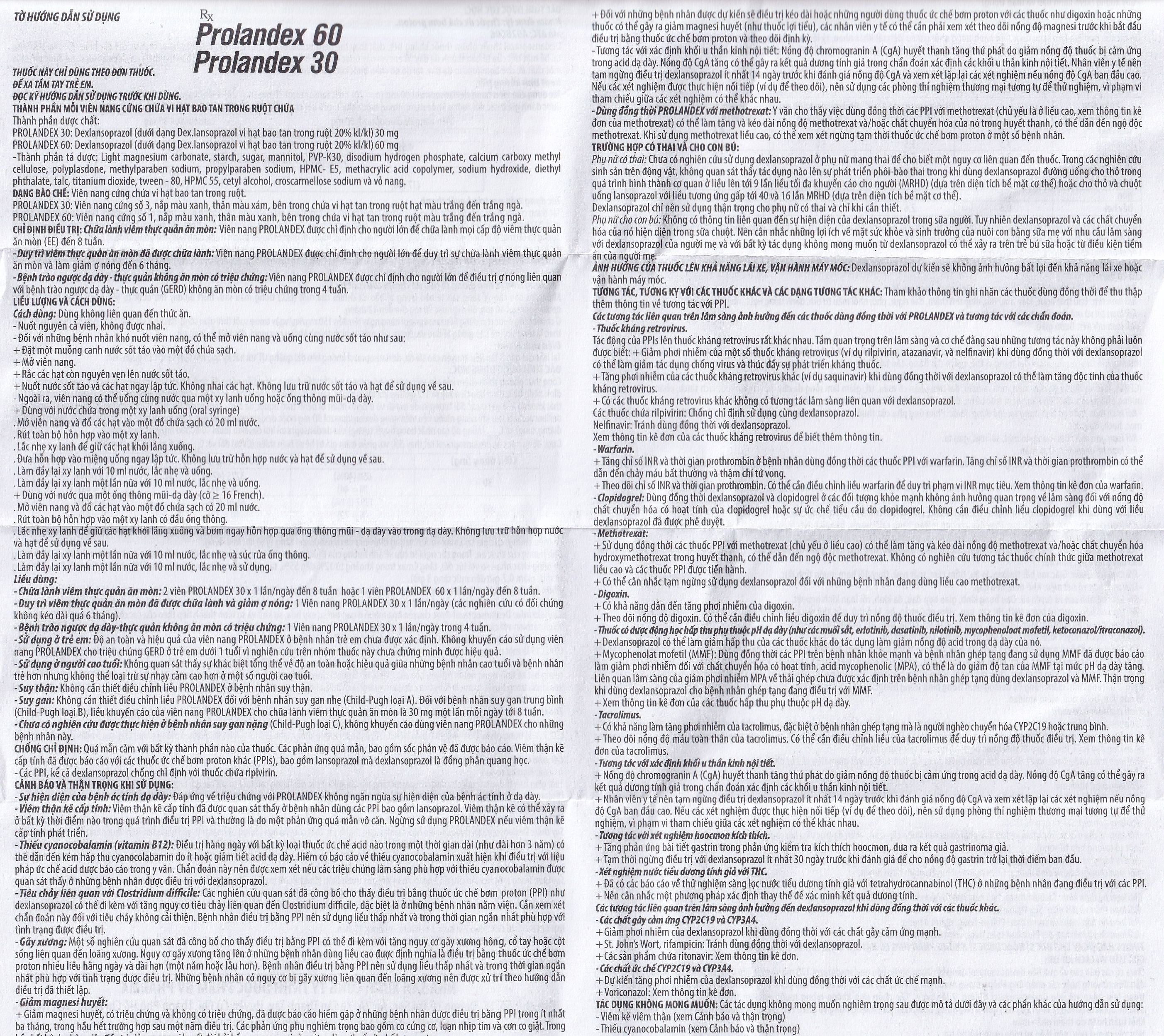 Thuốc Prolandex 60mg BV pharma điều trị ợ nóng liên quan bệnh trào ngược dạ dày - thực quản (2 vỉ x 10 viên)