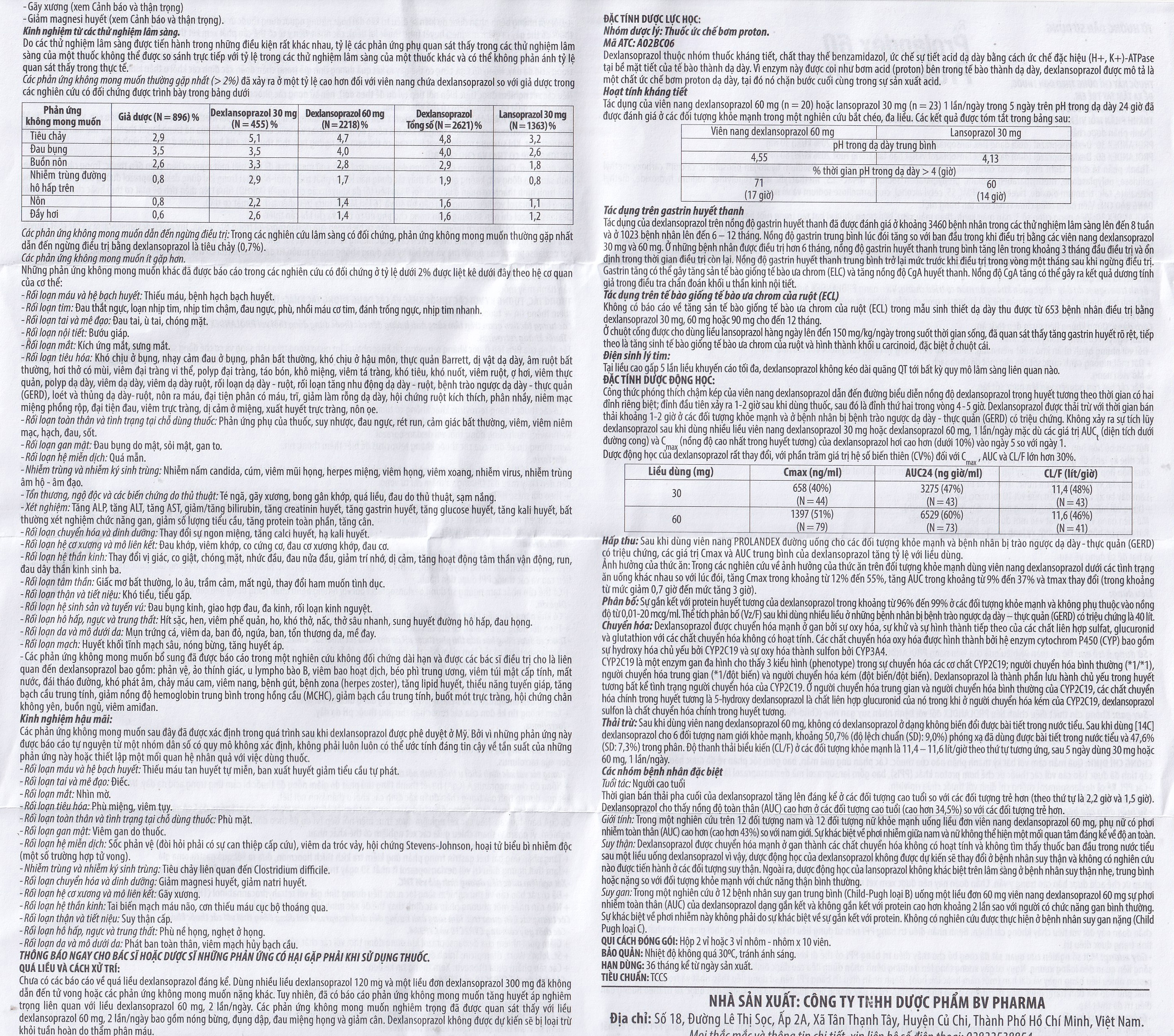 Thuốc Prolandex 60mg BV pharma điều trị ợ nóng liên quan bệnh trào ngược dạ dày - thực quản (2 vỉ x 10 viên)