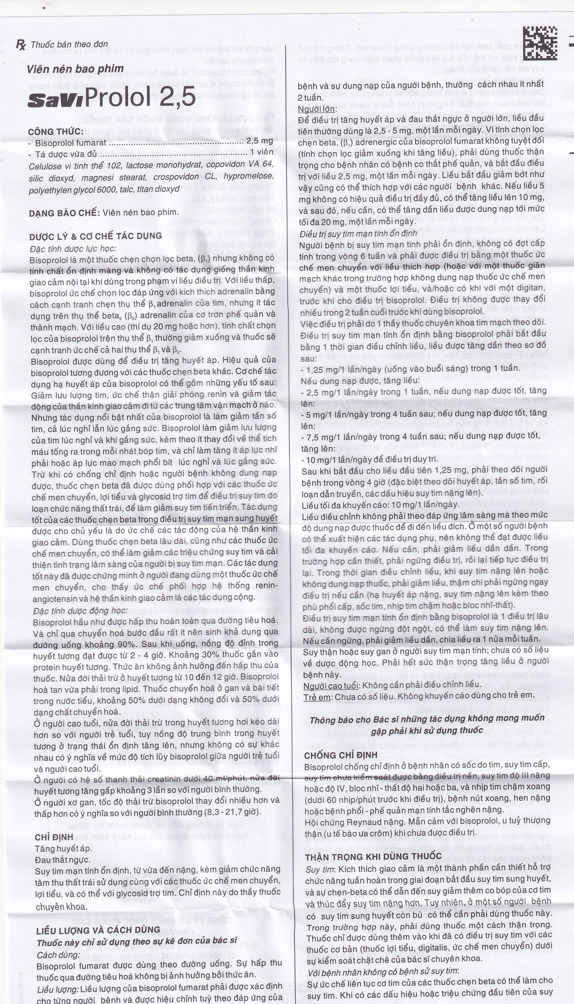 Thuốc SaViProlol 2,5 điều trị tăng huyết áp, đau thắt ngực (3 vỉ x 10 viên) 