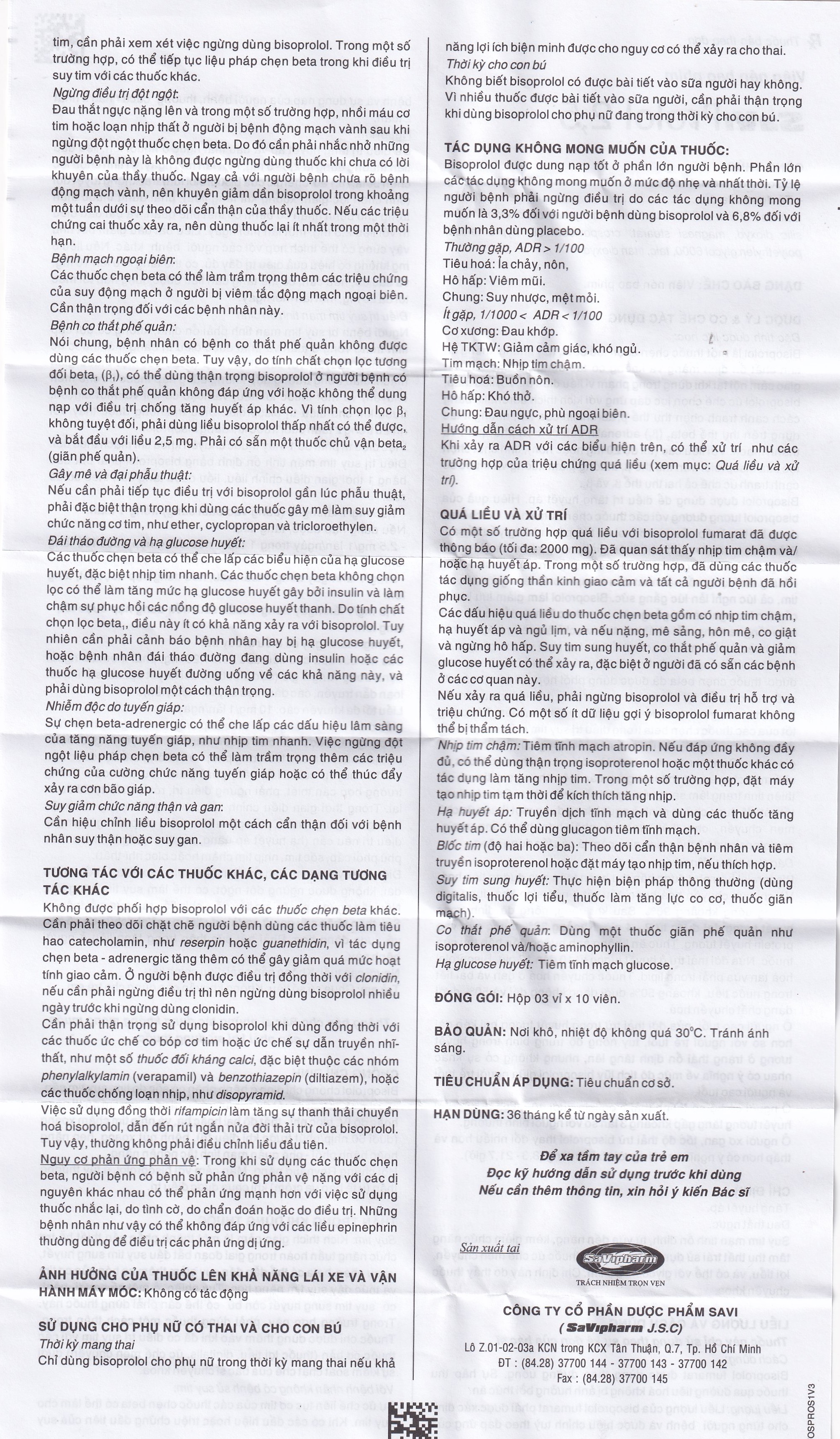 Thuốc SaViProlol 2,5 điều trị tăng huyết áp, đau thắt ngực (3 vỉ x 10 viên) 