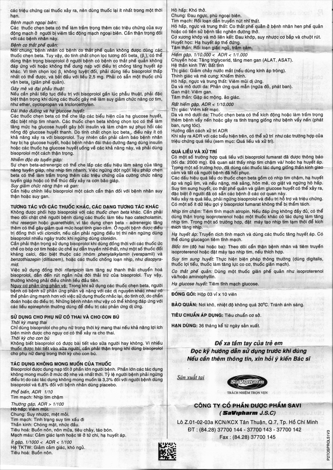 Thuốc SaViProlol 5 điều trị tăng huyết áp, đau thắt ngực (3 vỉ x 10 viên) 