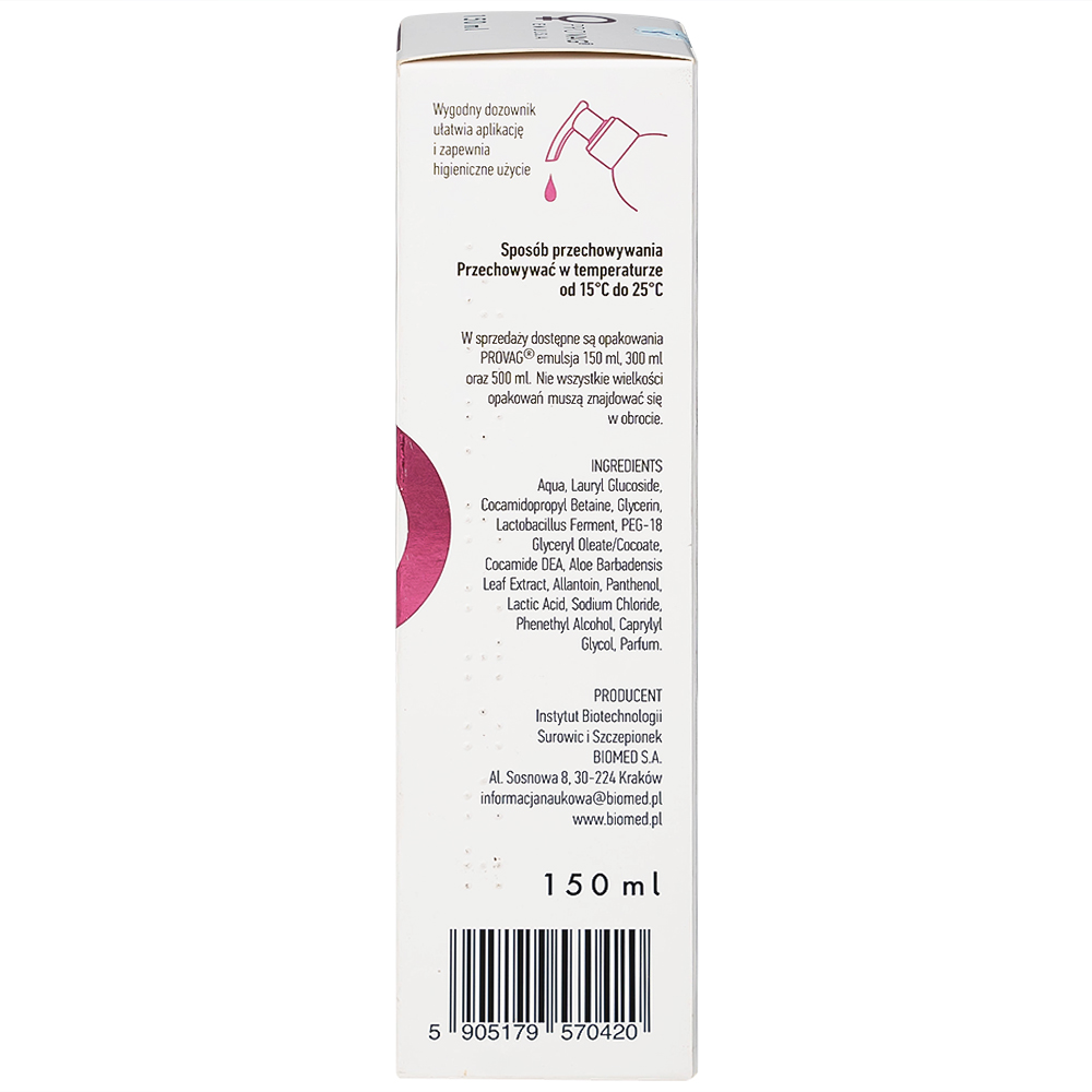 Dung dịch vệ sinh phụ nữ Provag Emulsion Biomed hỗ trợ giảm viêm nhiễm, kháng khuẩn (150ml)