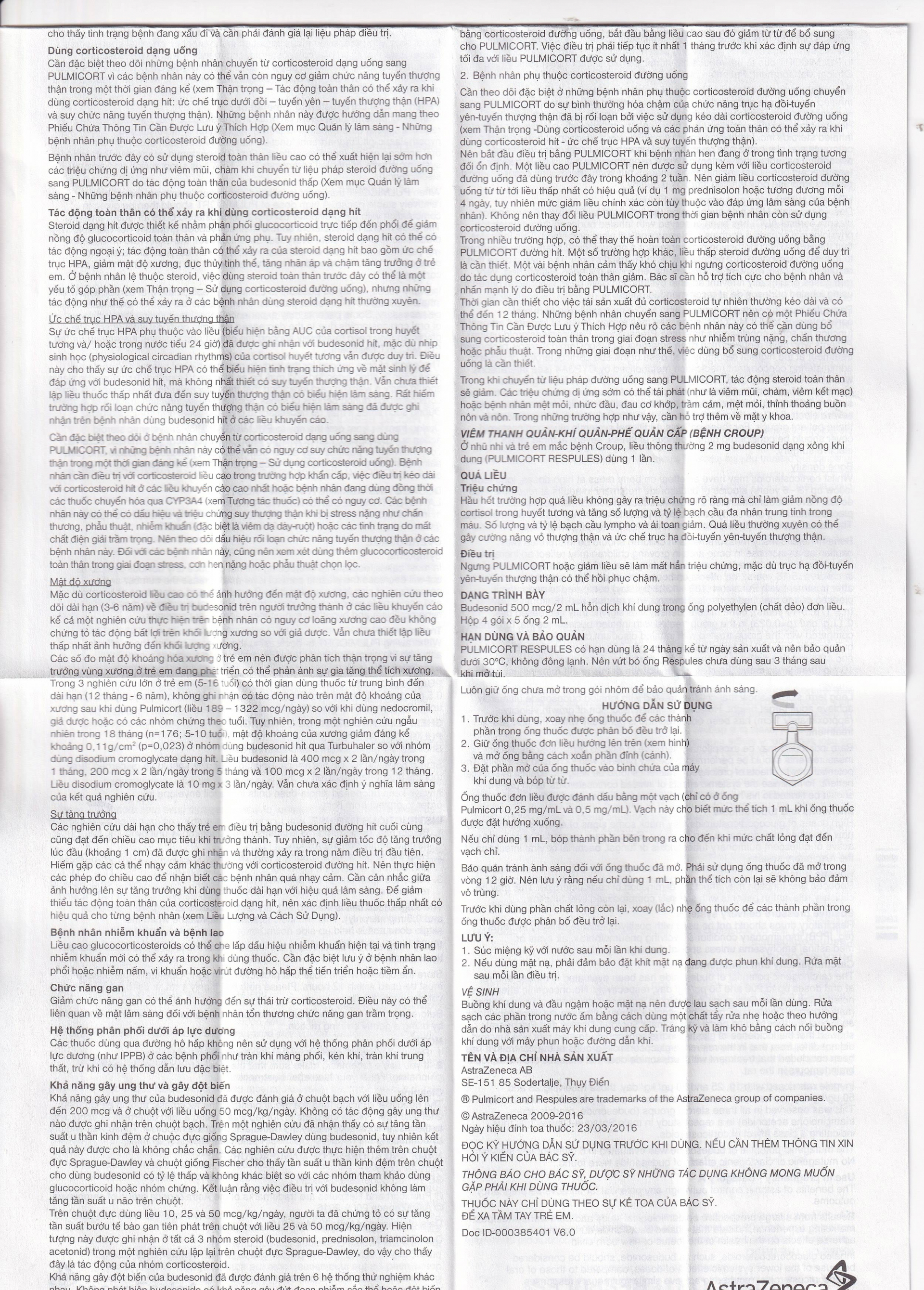 Khí dung Pulmicort Respules Astra điều trị hen phế quản (20 ống x 2ml) 